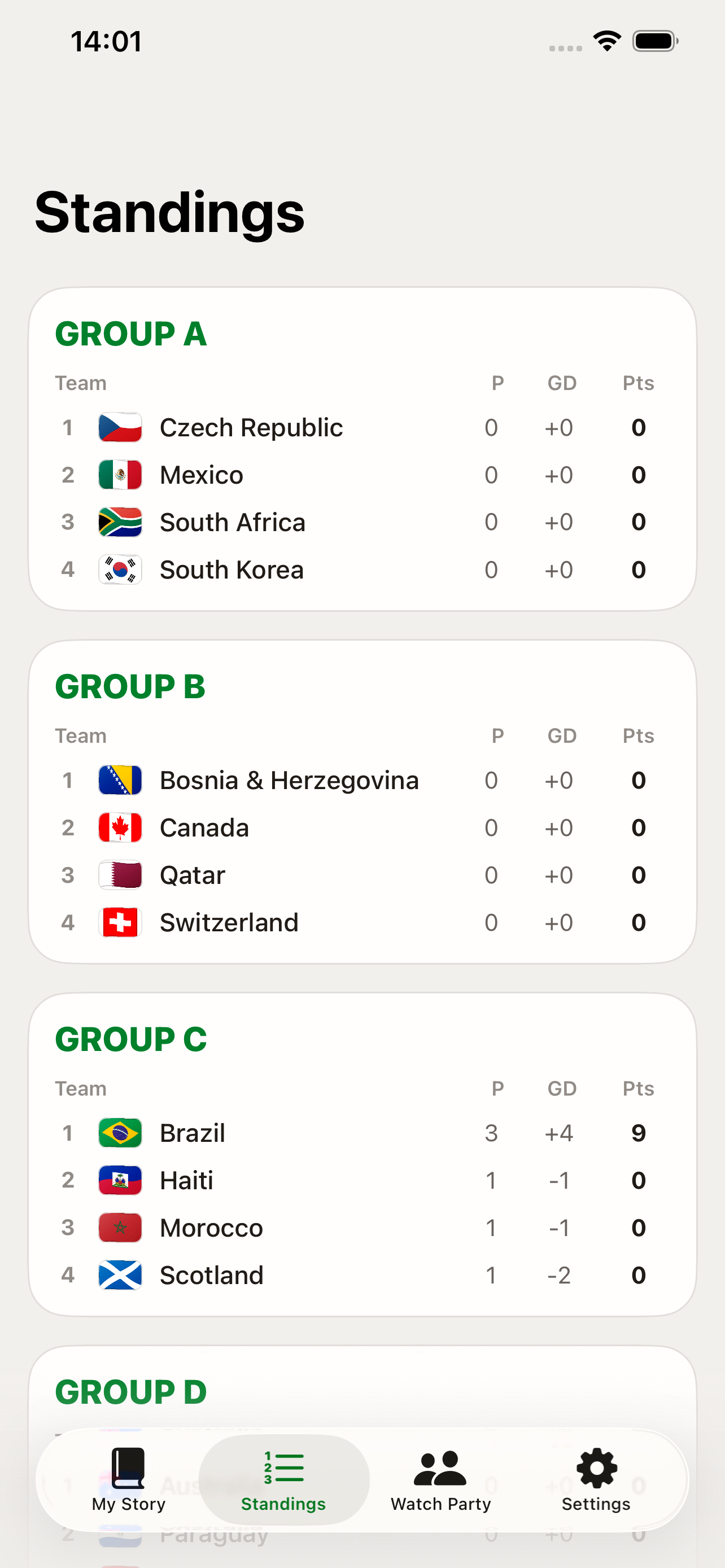 Follow the standings