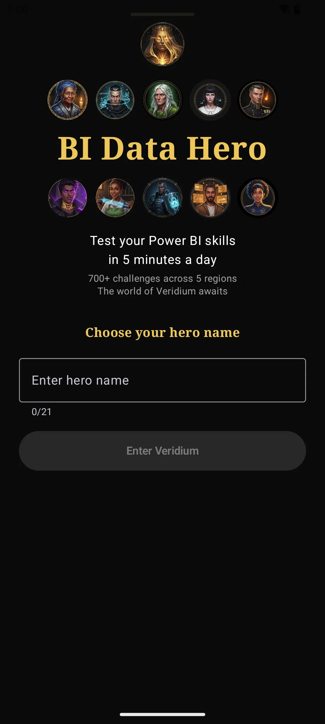 Ten guides, one quest. Name your hero and begin.