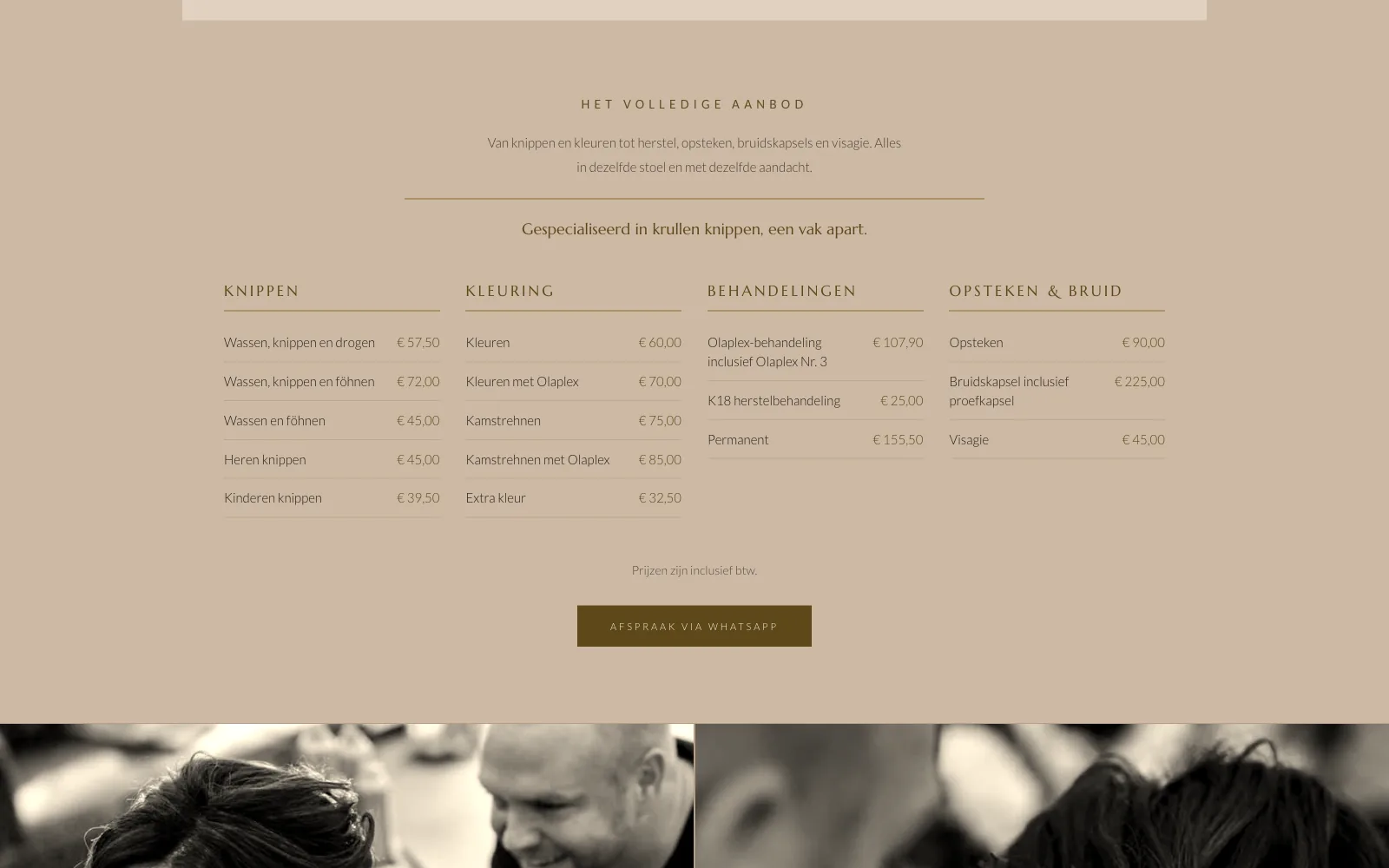 The whole price list, on the homepage