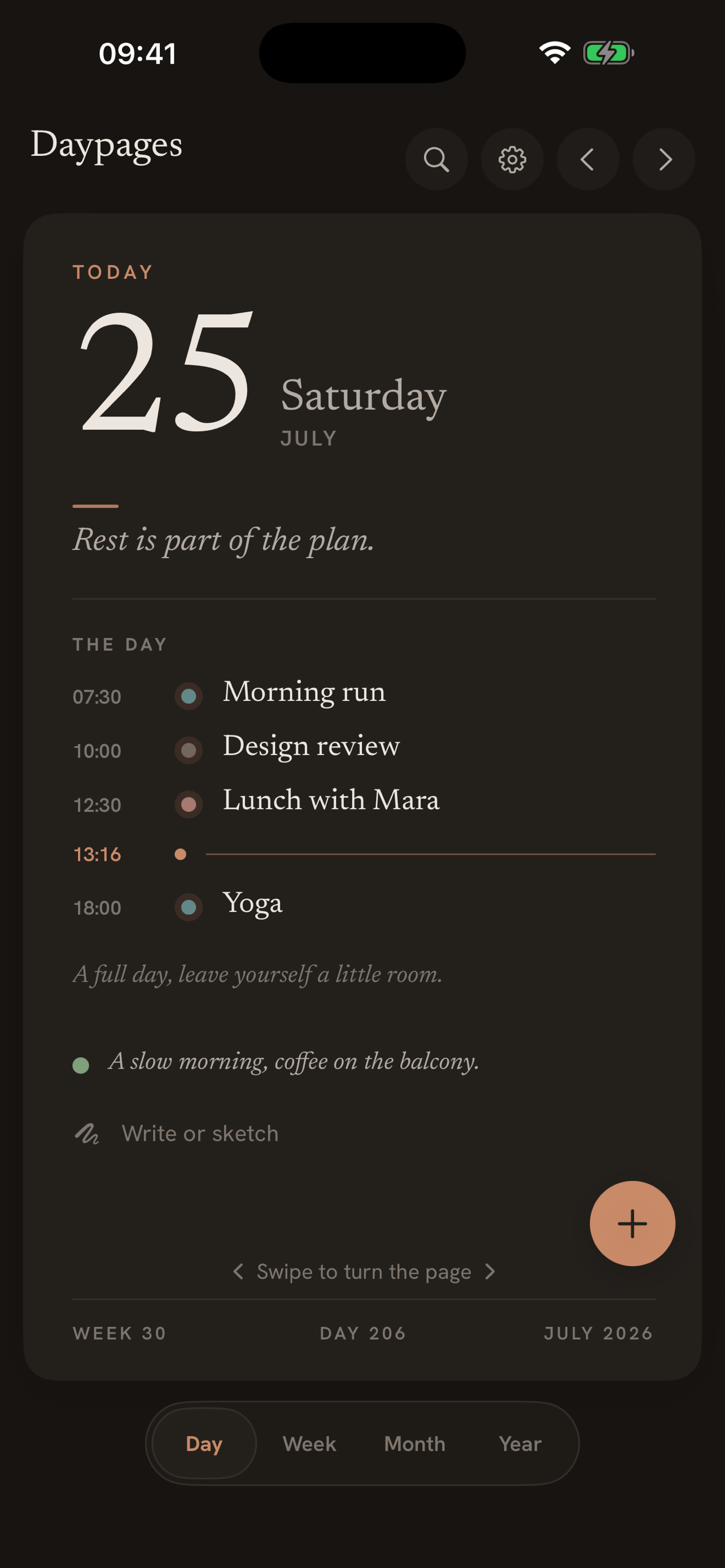 Daypages in dark mode