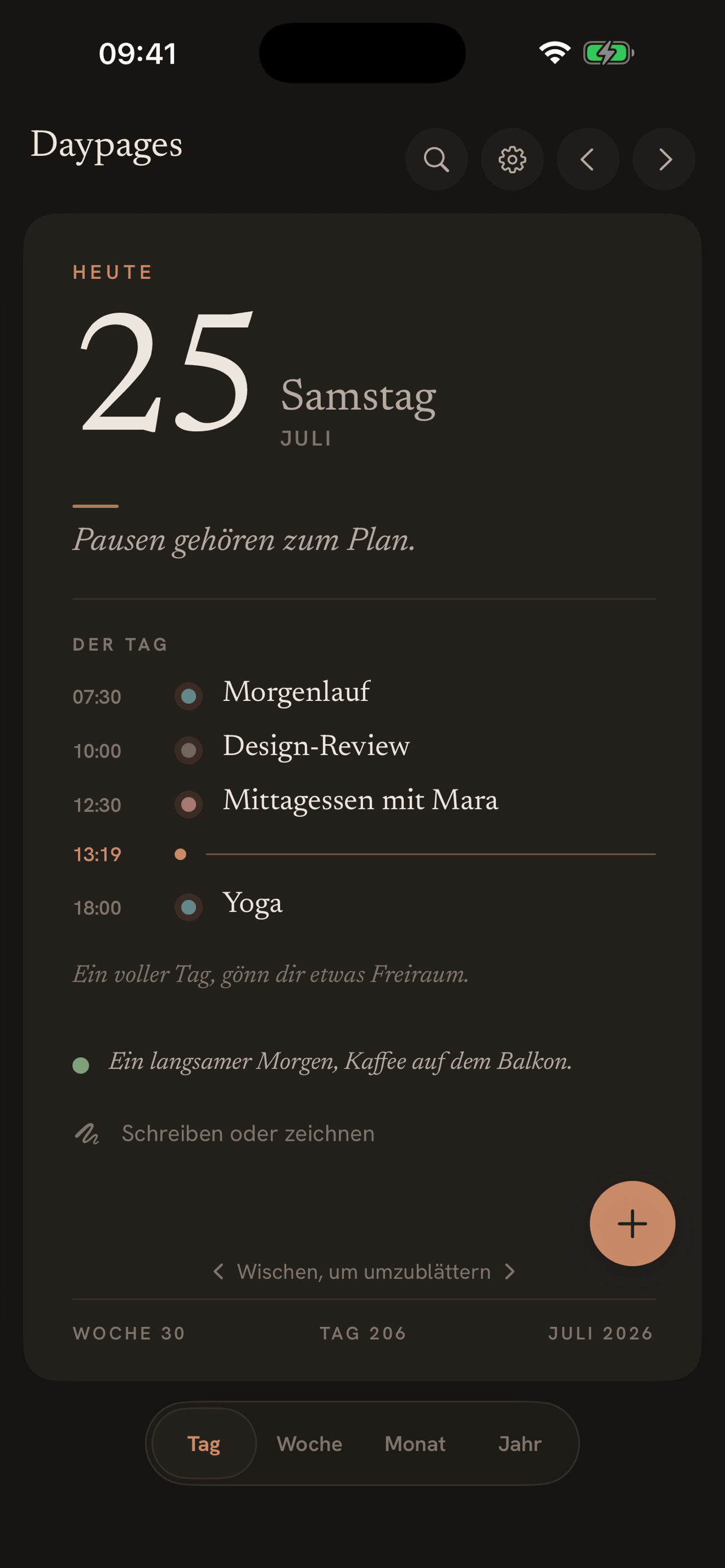 Daypages in dark mode