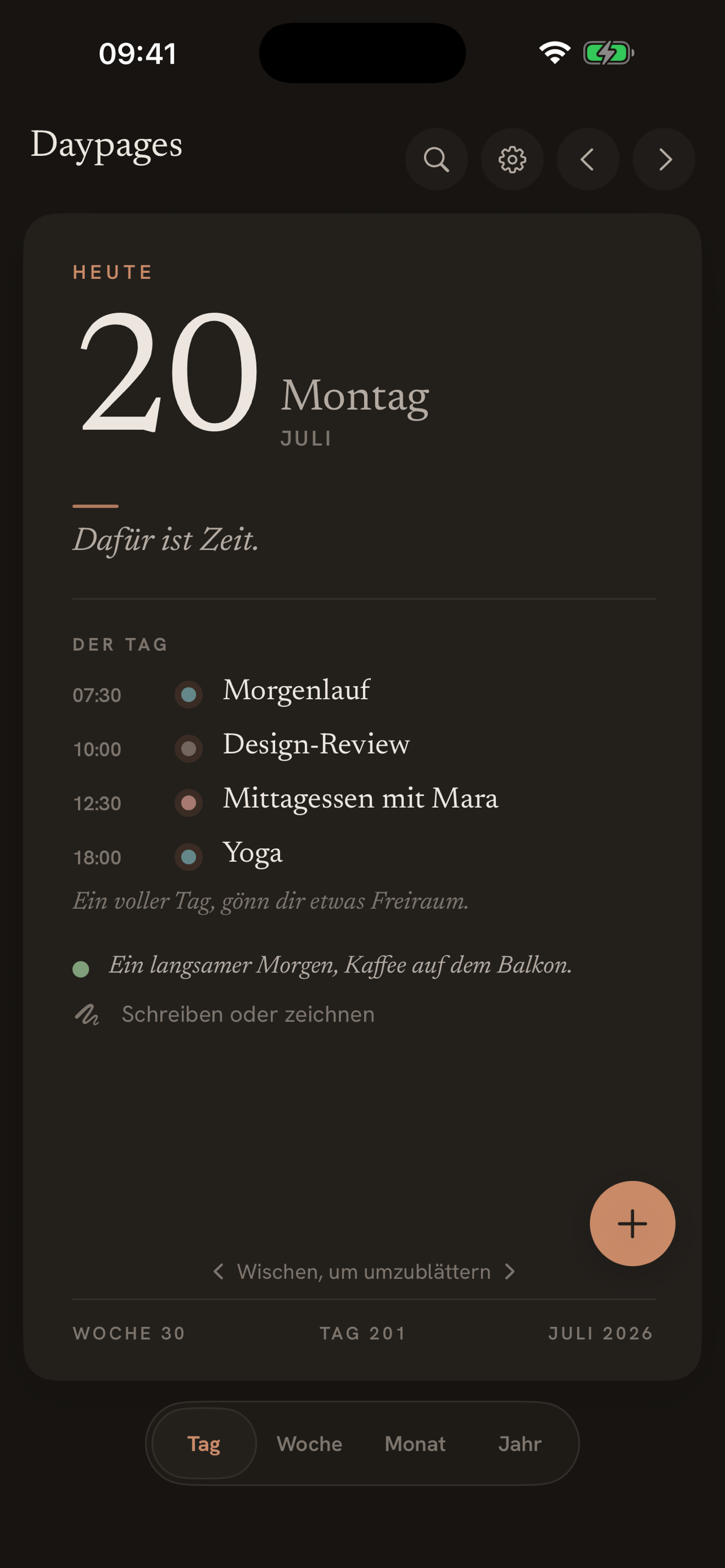 Daypages in dark mode
