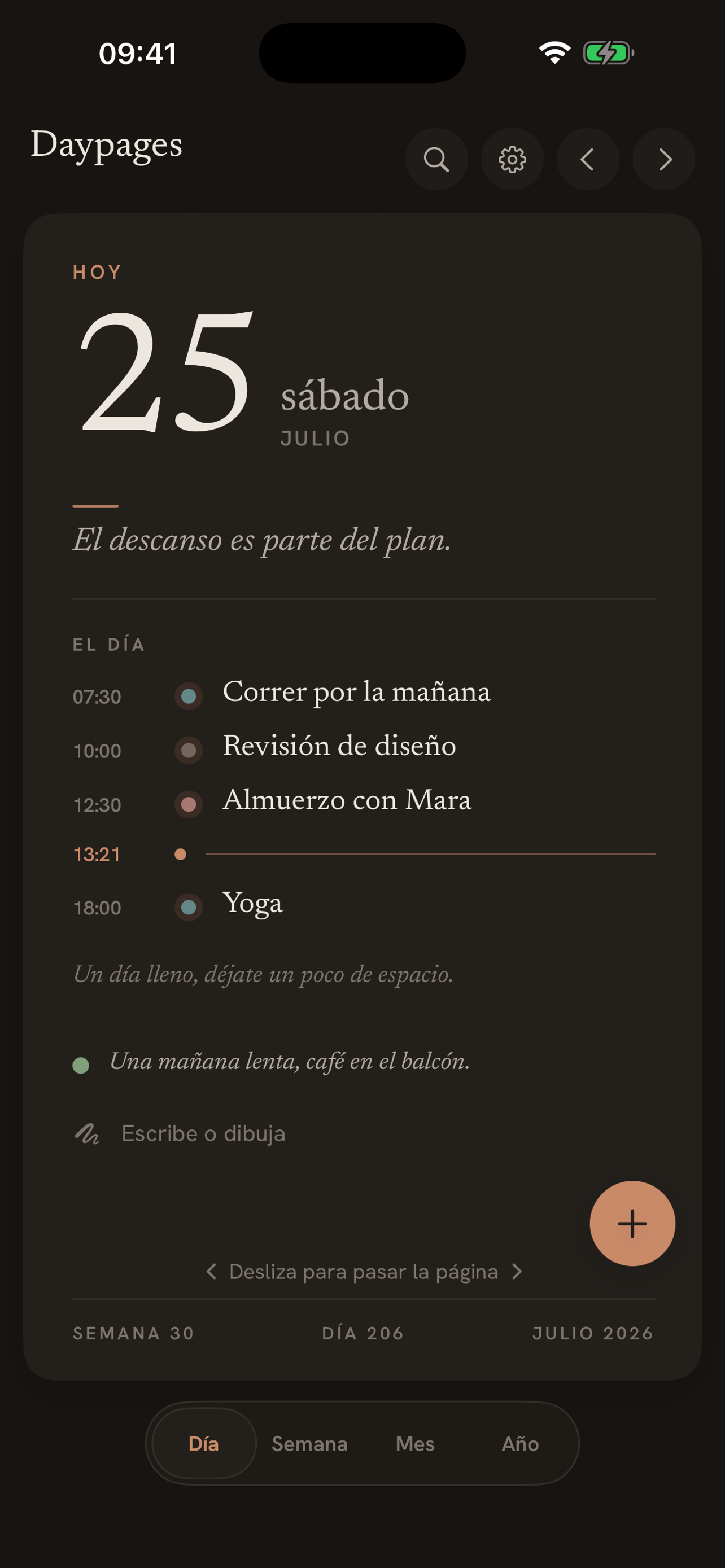 Daypages in dark mode
