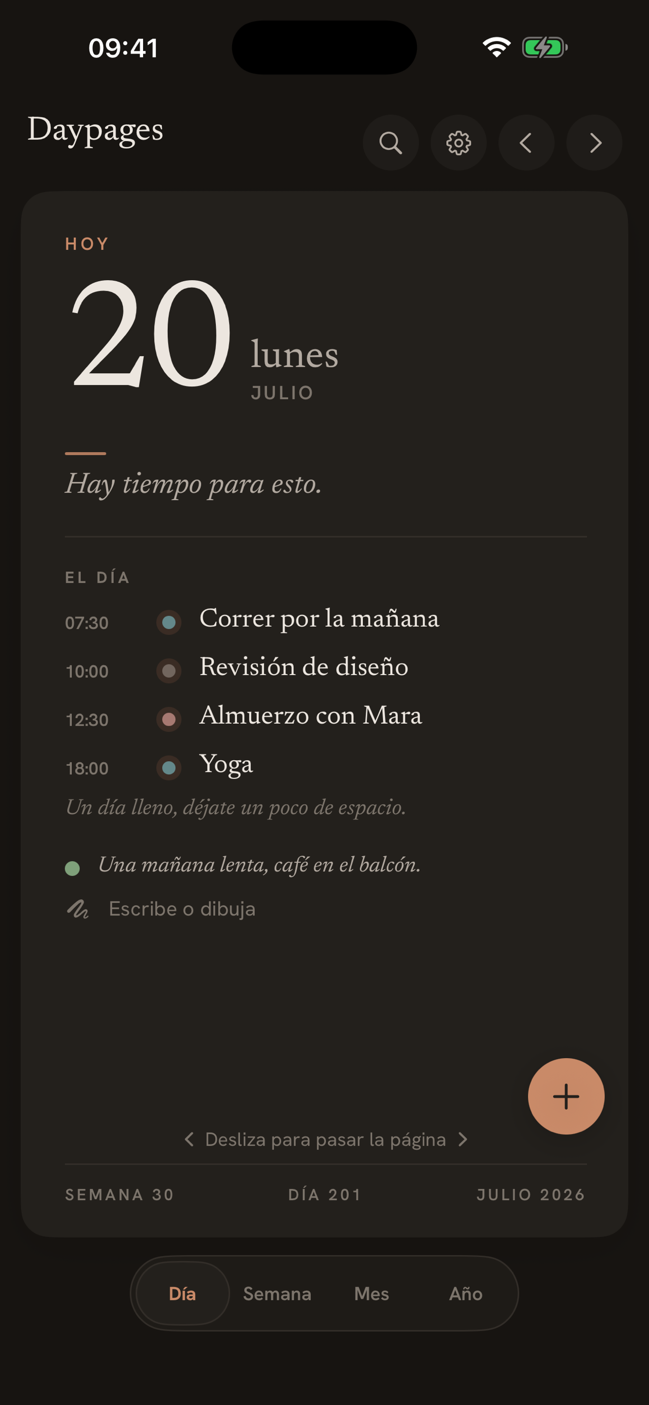 Daypages in dark mode