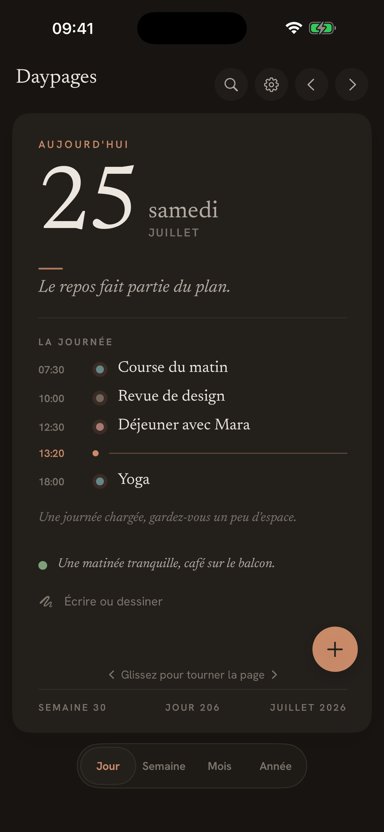 Daypages in dark mode