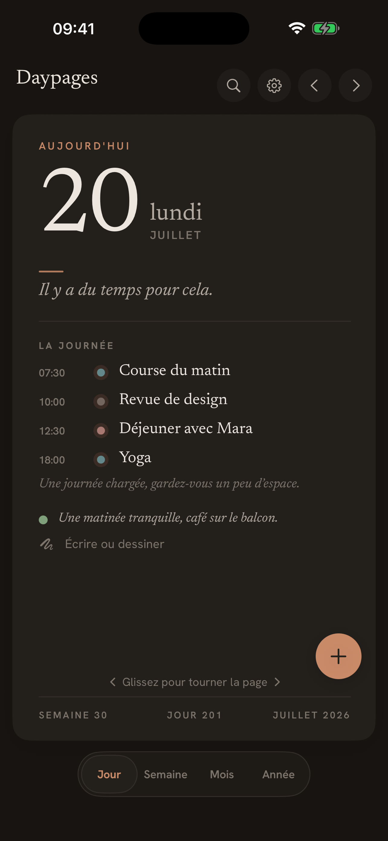 Daypages in dark mode