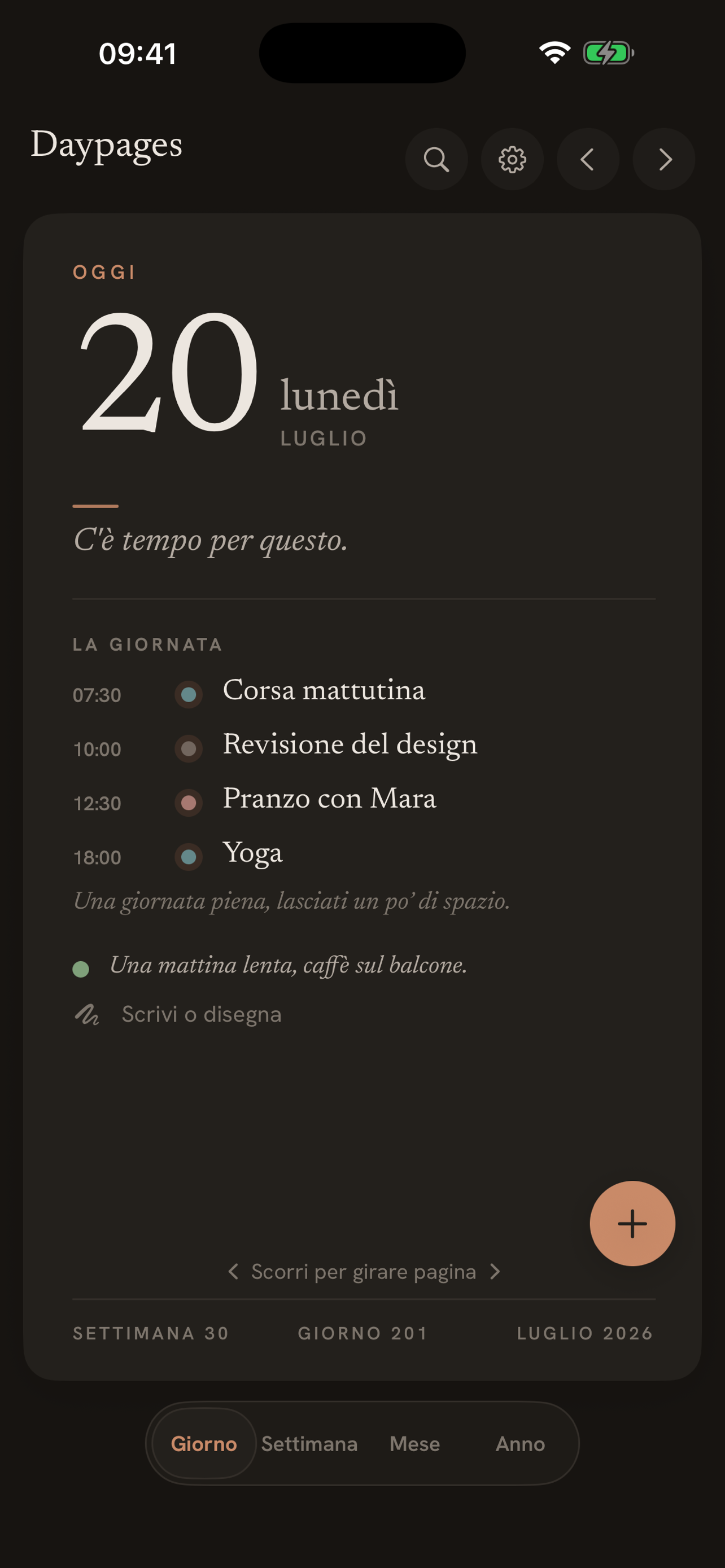 Daypages in dark mode