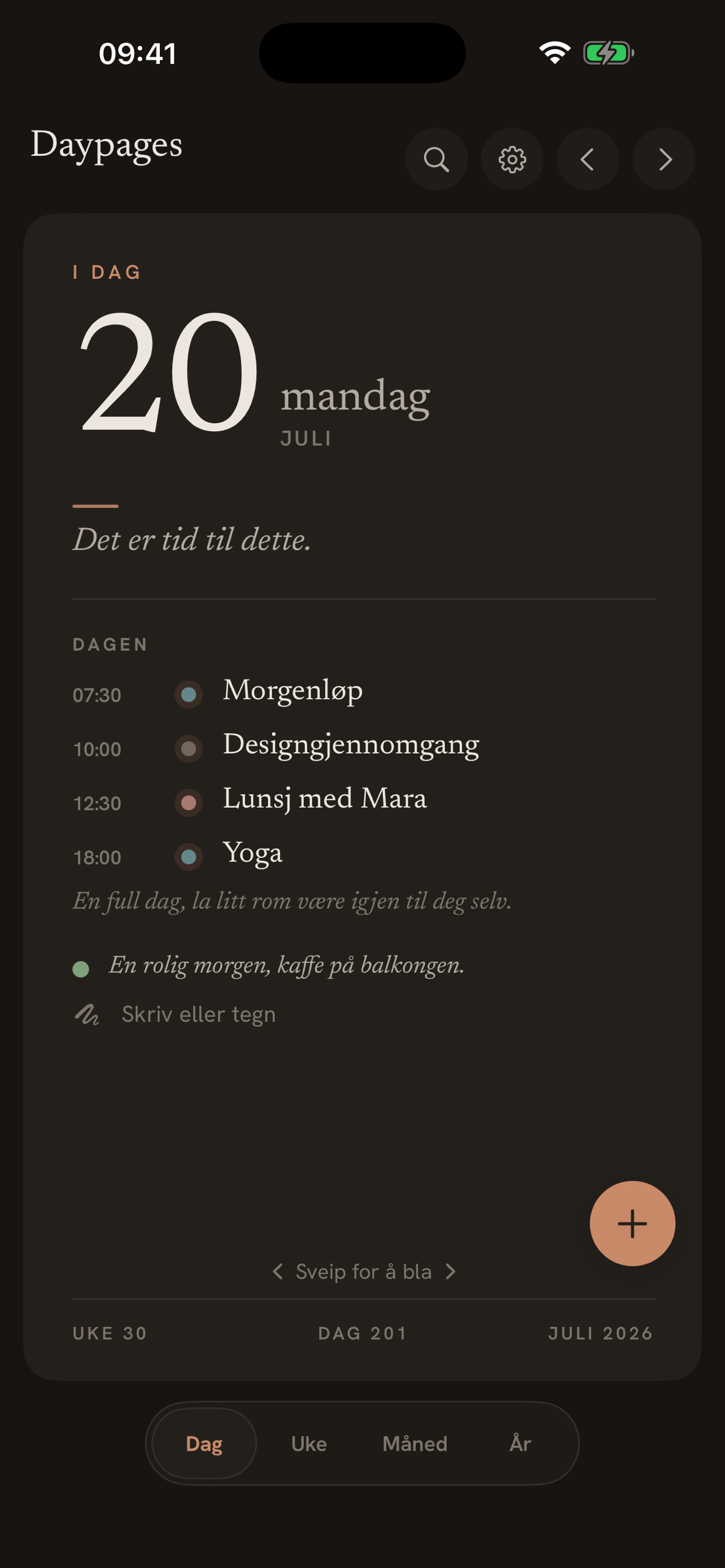 Daypages in dark mode
