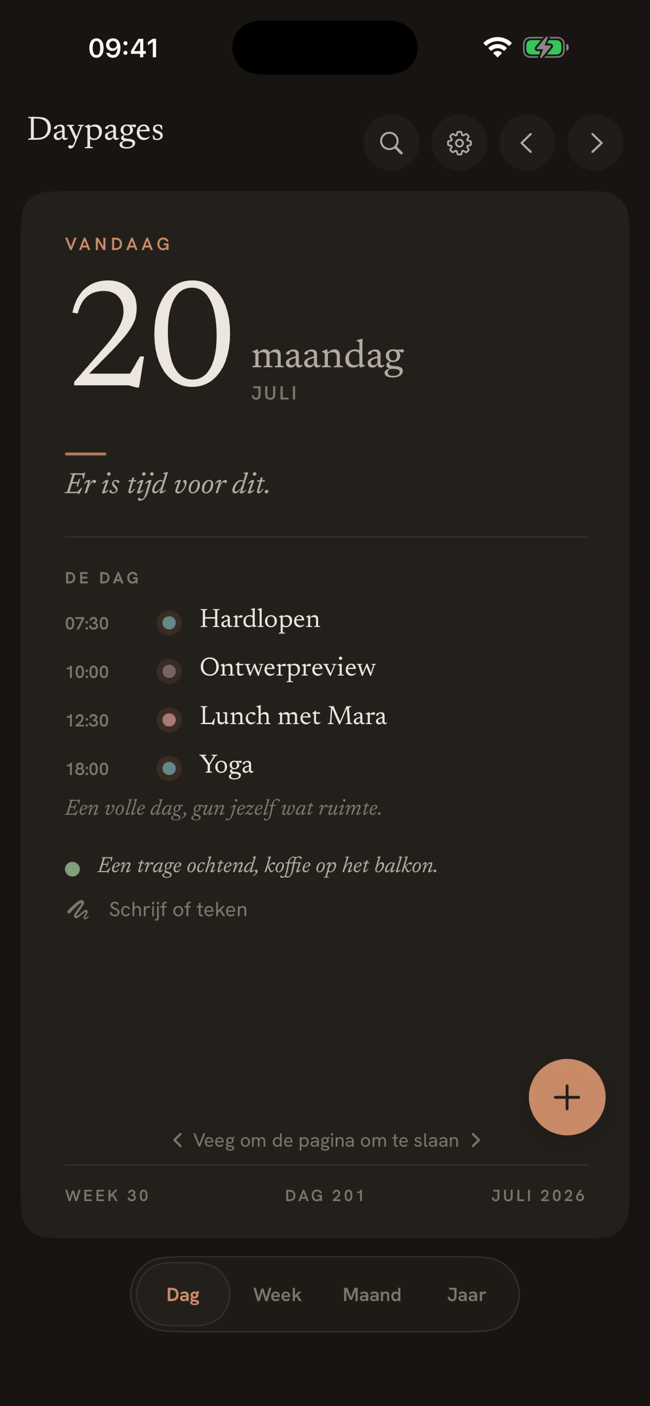 Daypages in dark mode