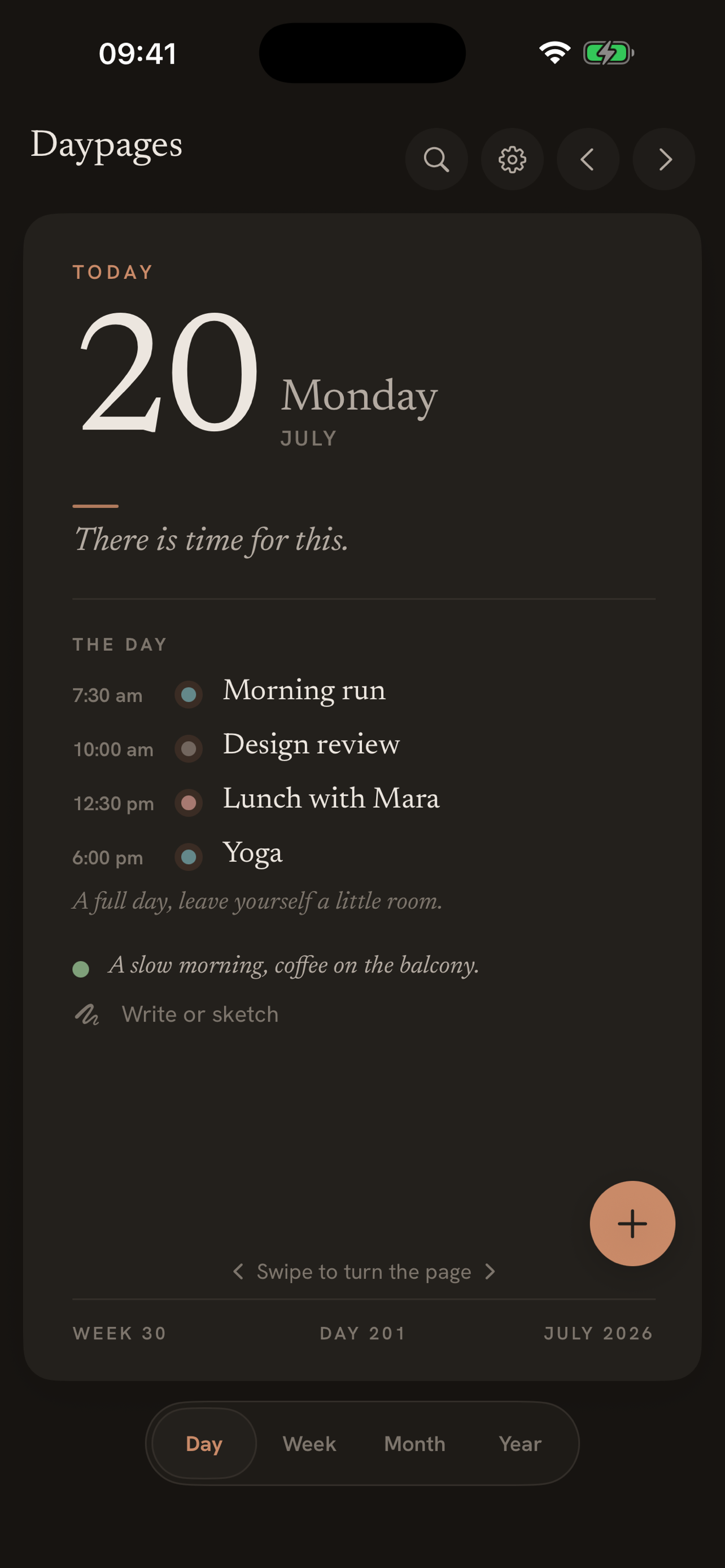 Daypages in dark mode