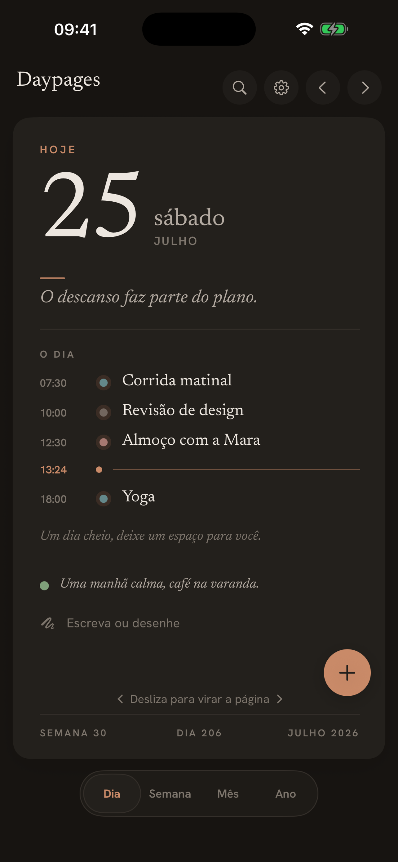 Daypages in dark mode