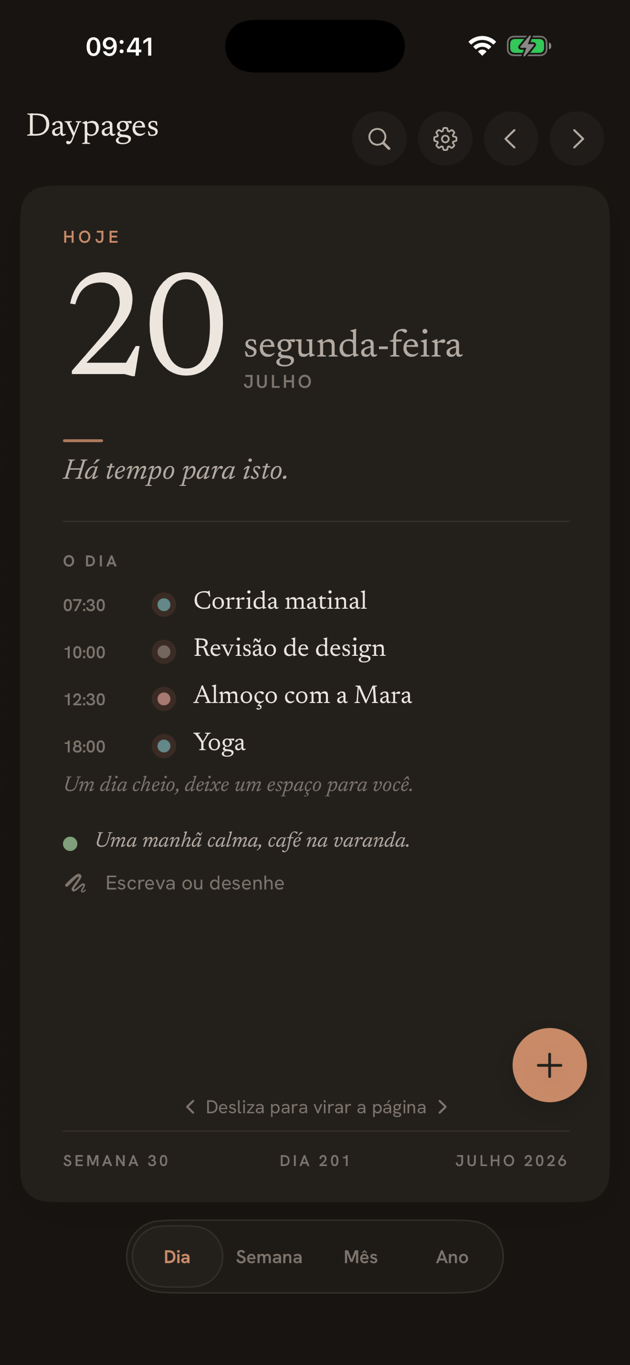 Daypages in dark mode