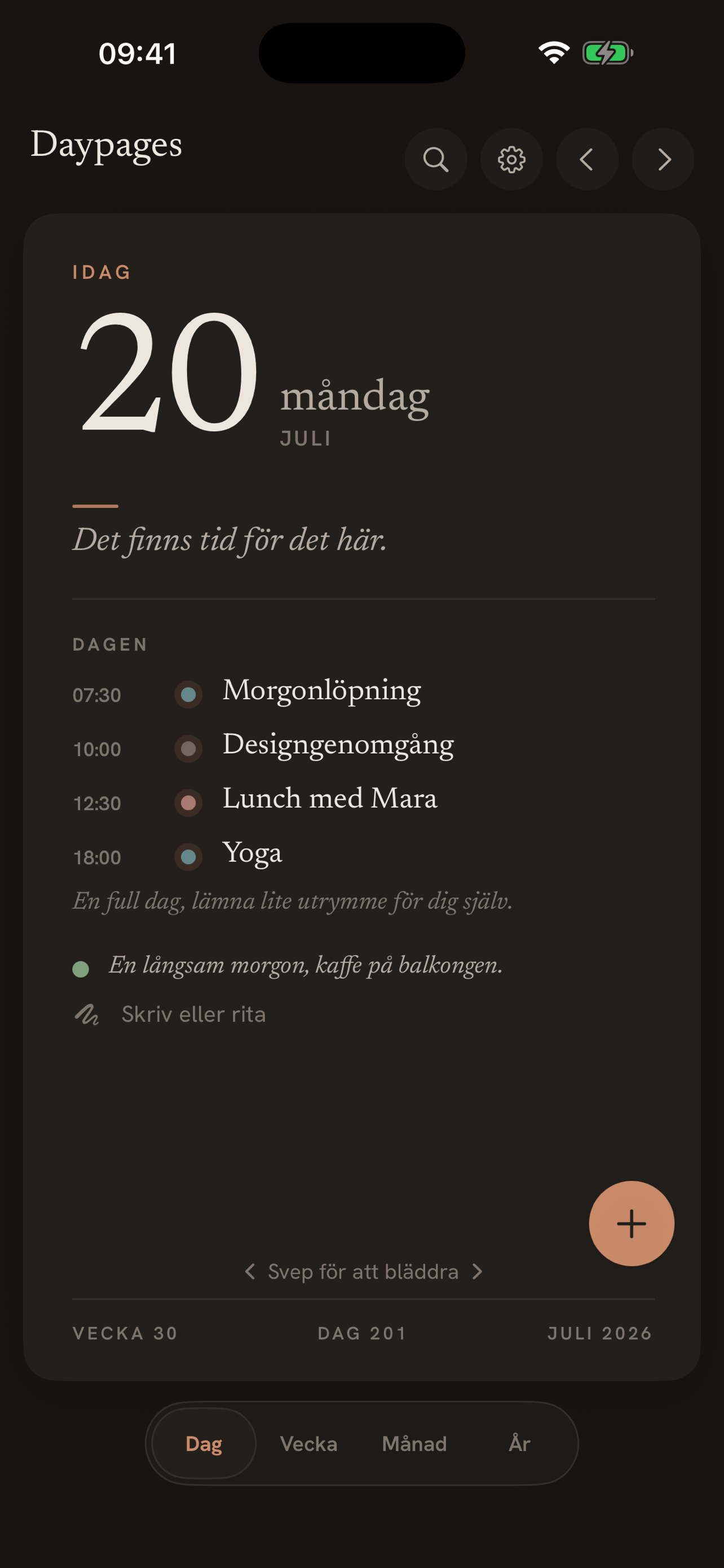 Daypages in dark mode