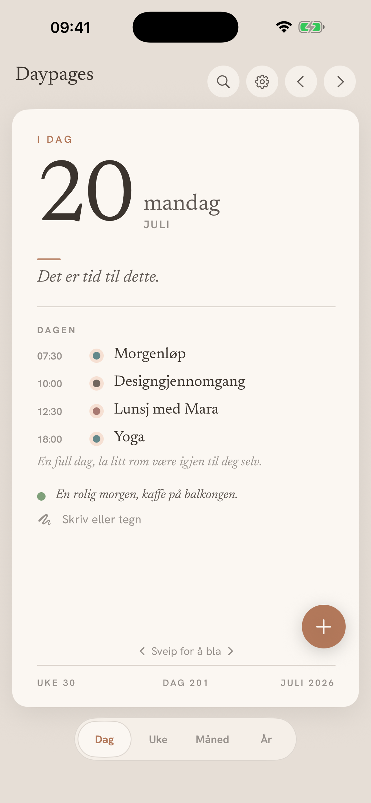 Daypages dagsvisning