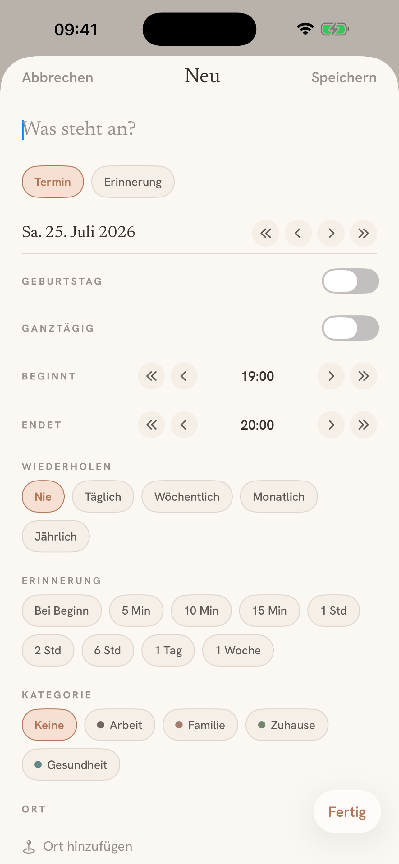 New entry: events and repeating reminders in seconds