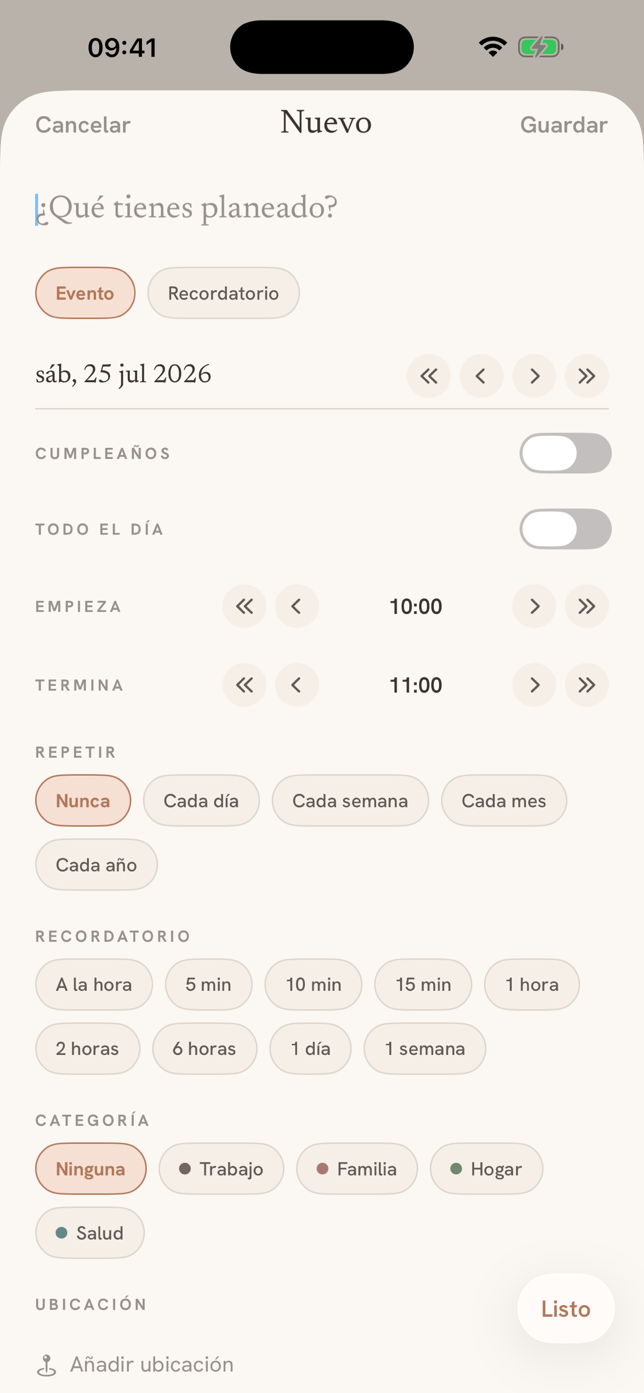 New entry: events and repeating reminders in seconds