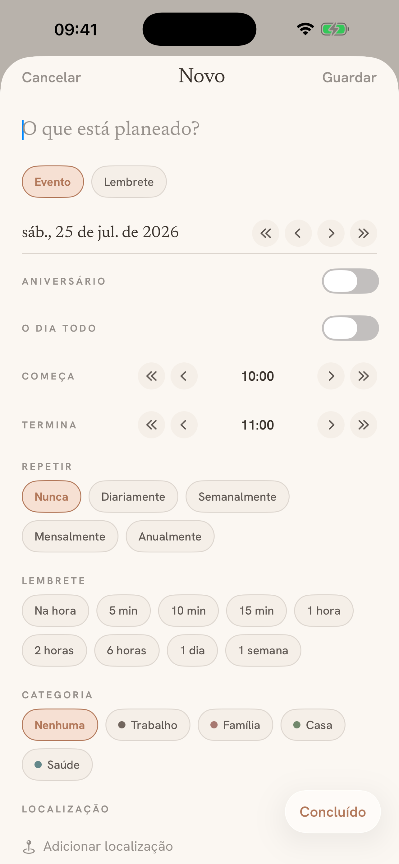 New entry: events and repeating reminders in seconds