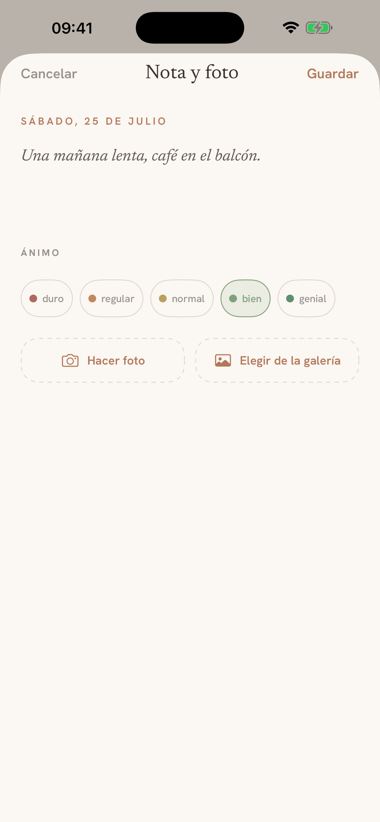 Keepsake: notes, moods and photos on any day