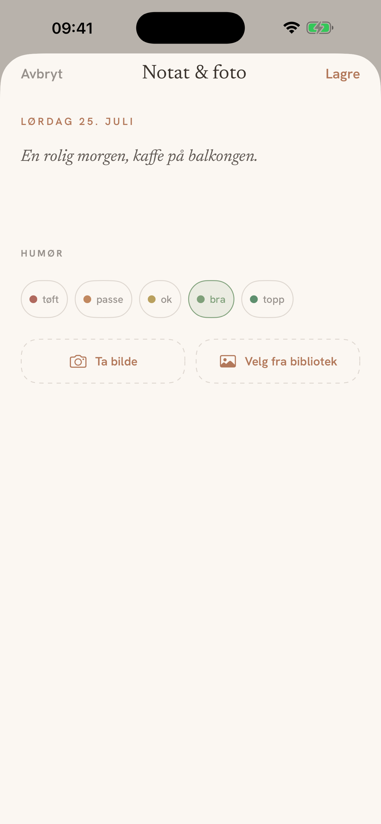 Keepsake: notes, moods and photos on any day