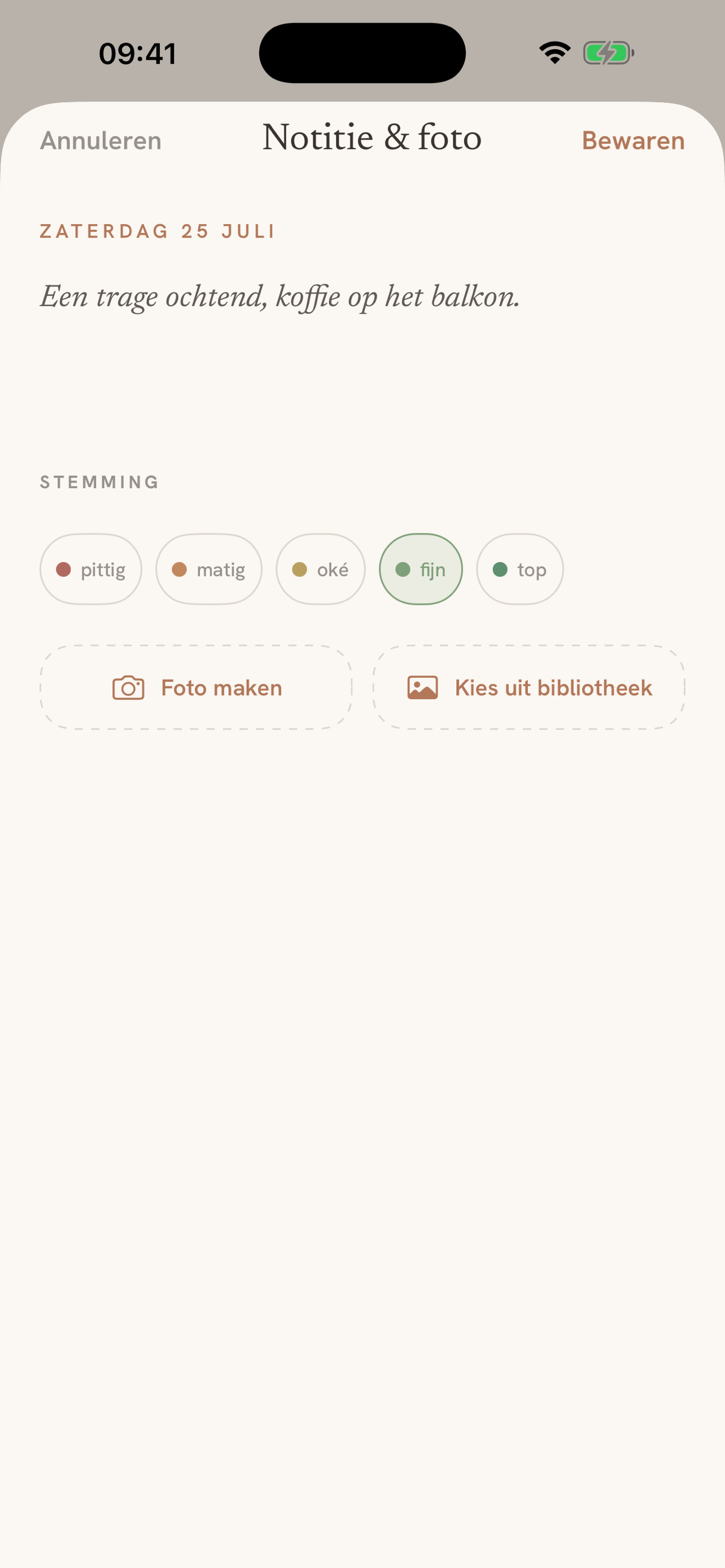 Keepsake: notes, moods and photos on any day