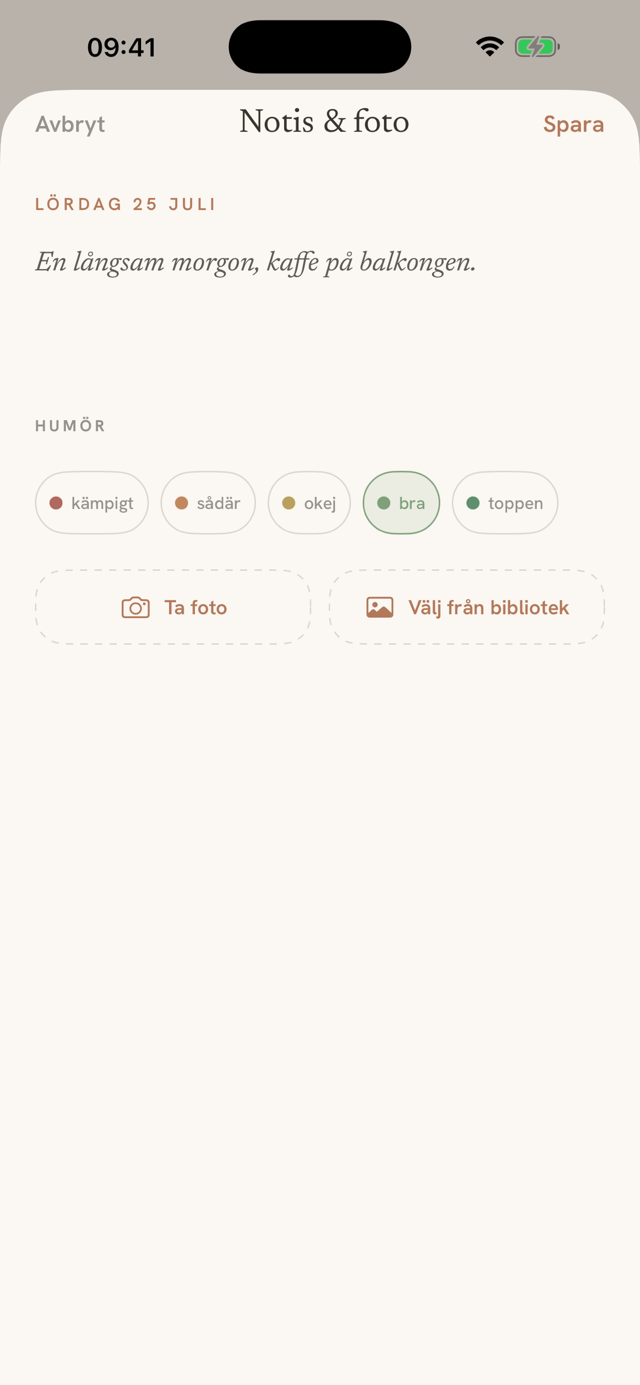 Keepsake: notes, moods and photos on any day