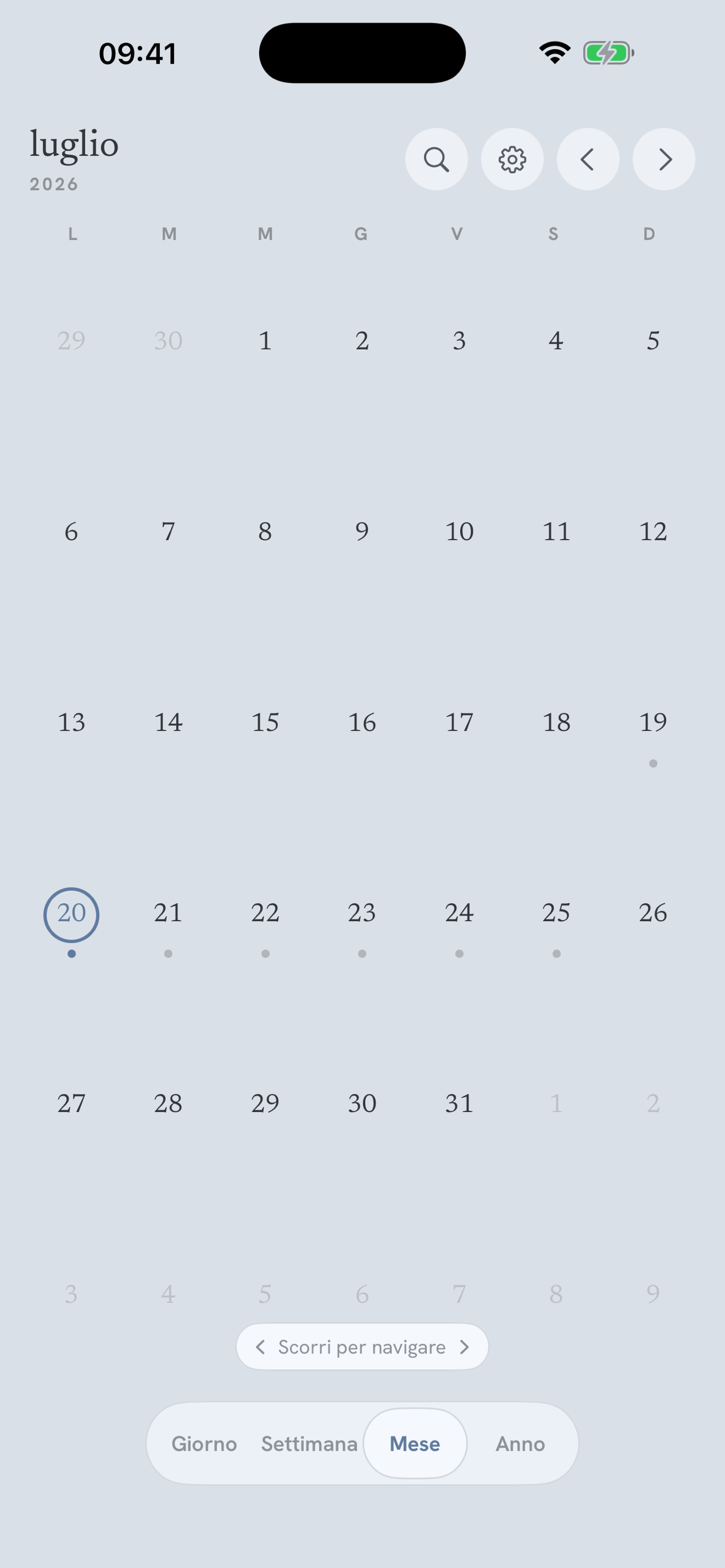 Vista mensile di Daypages