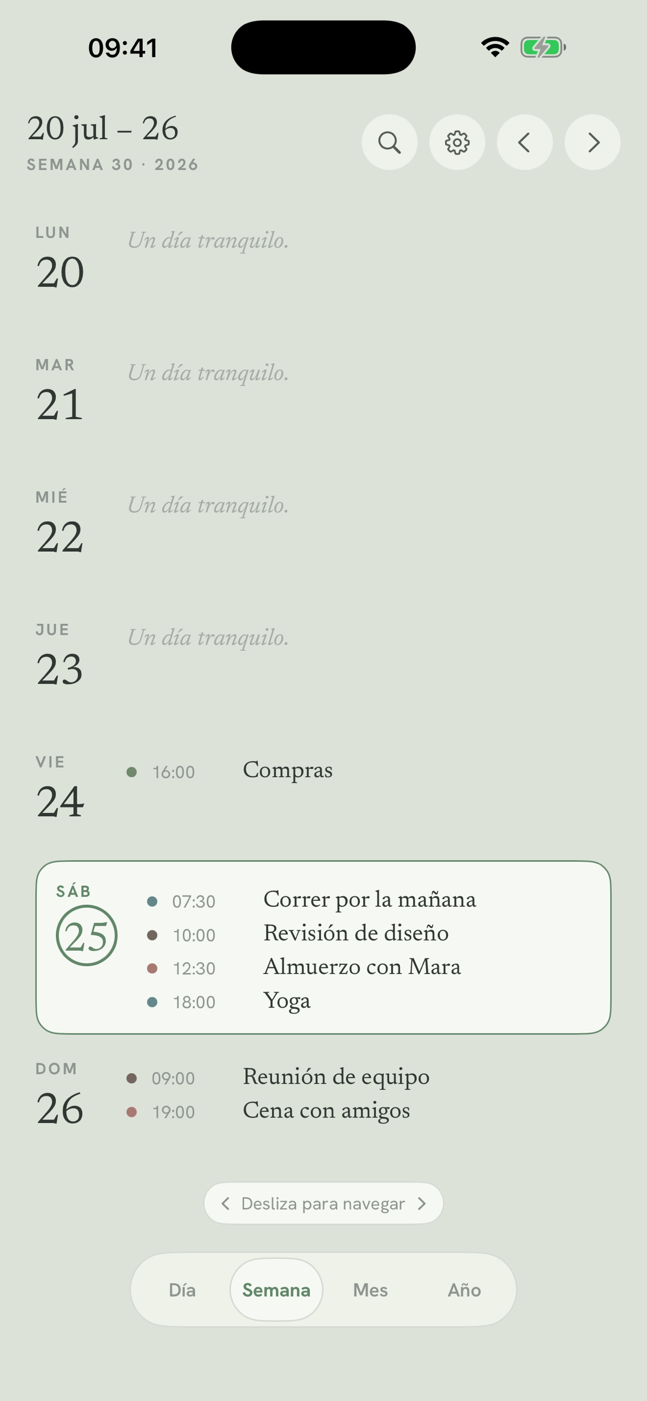 Week view: your synced calendars in one list