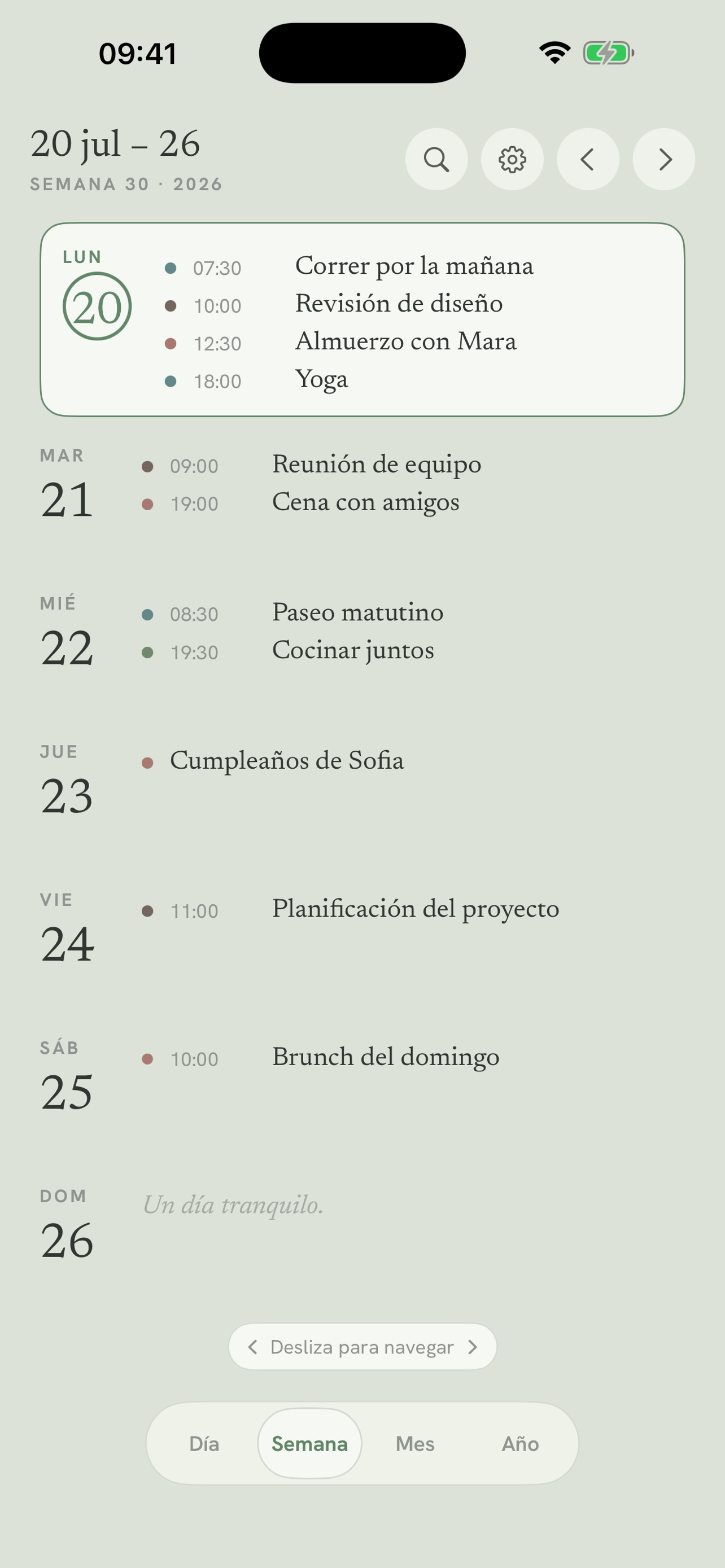 Vista de semana de Daypages