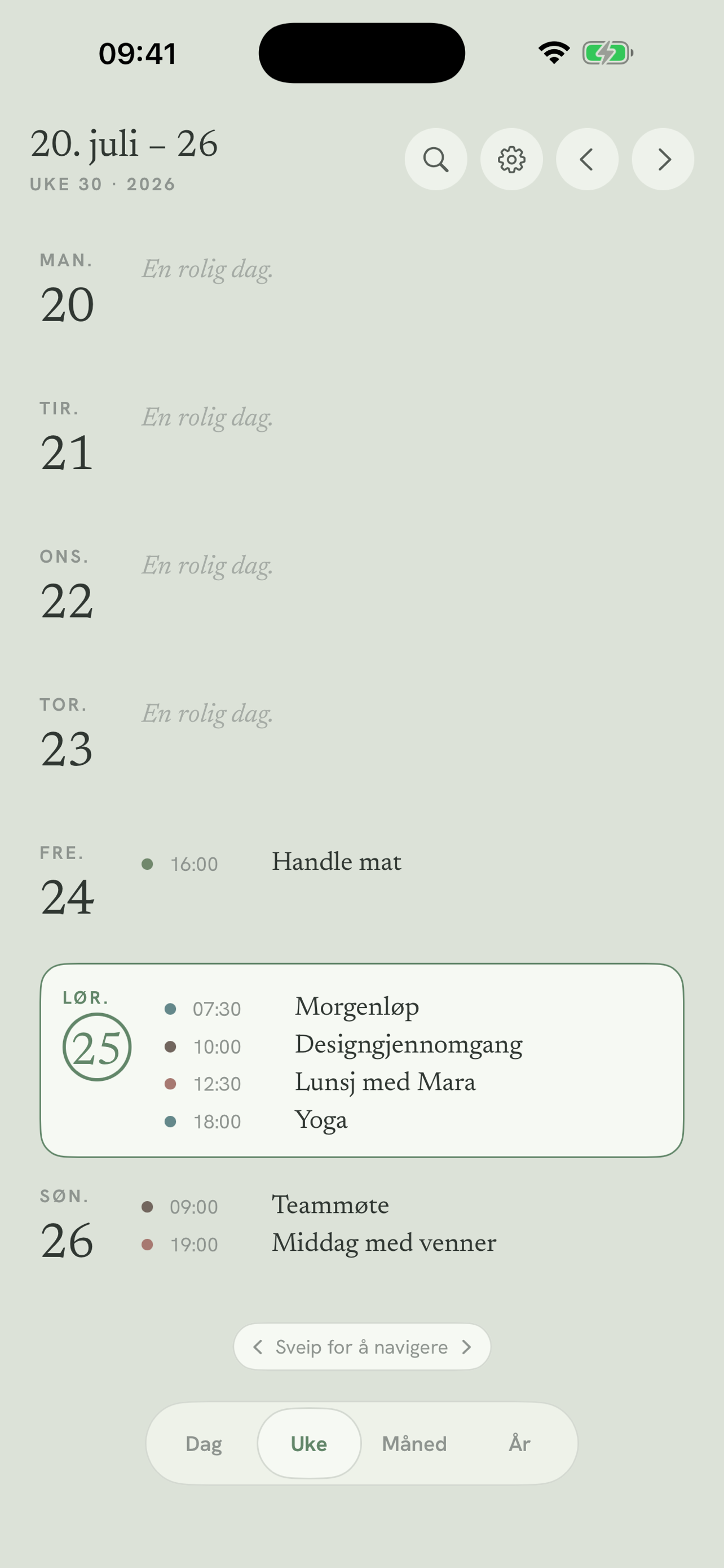 Week view: your synced calendars in one list