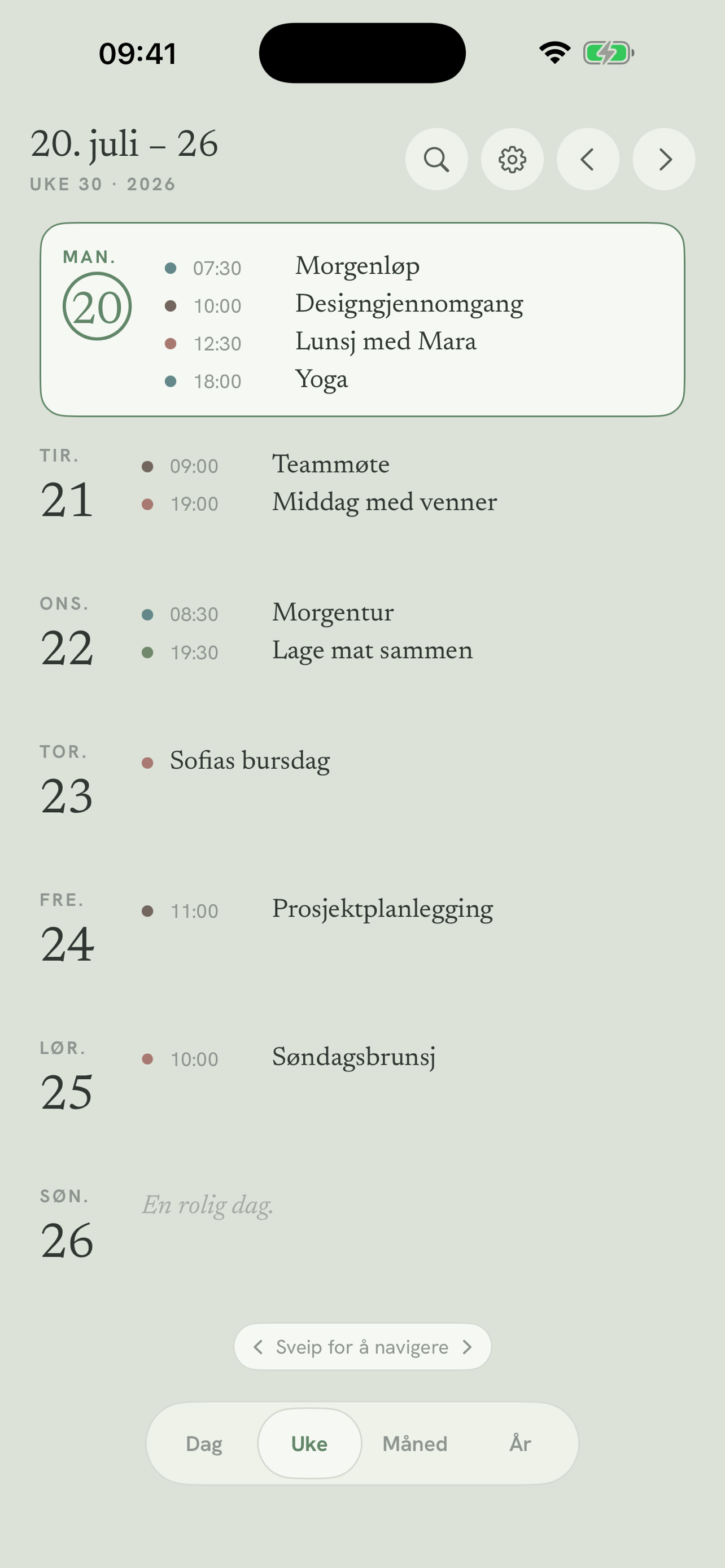 Daypages ukesvisning