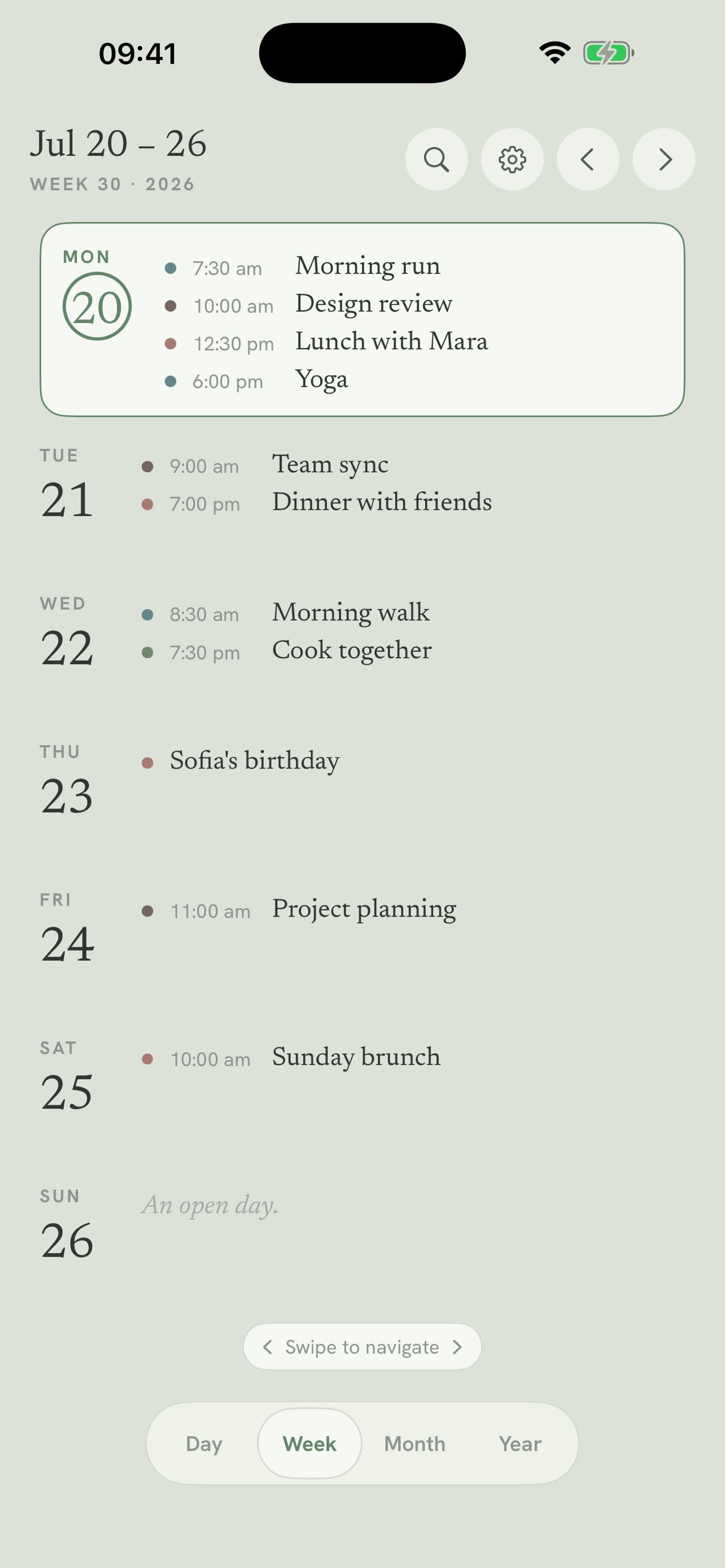 Daypages week view