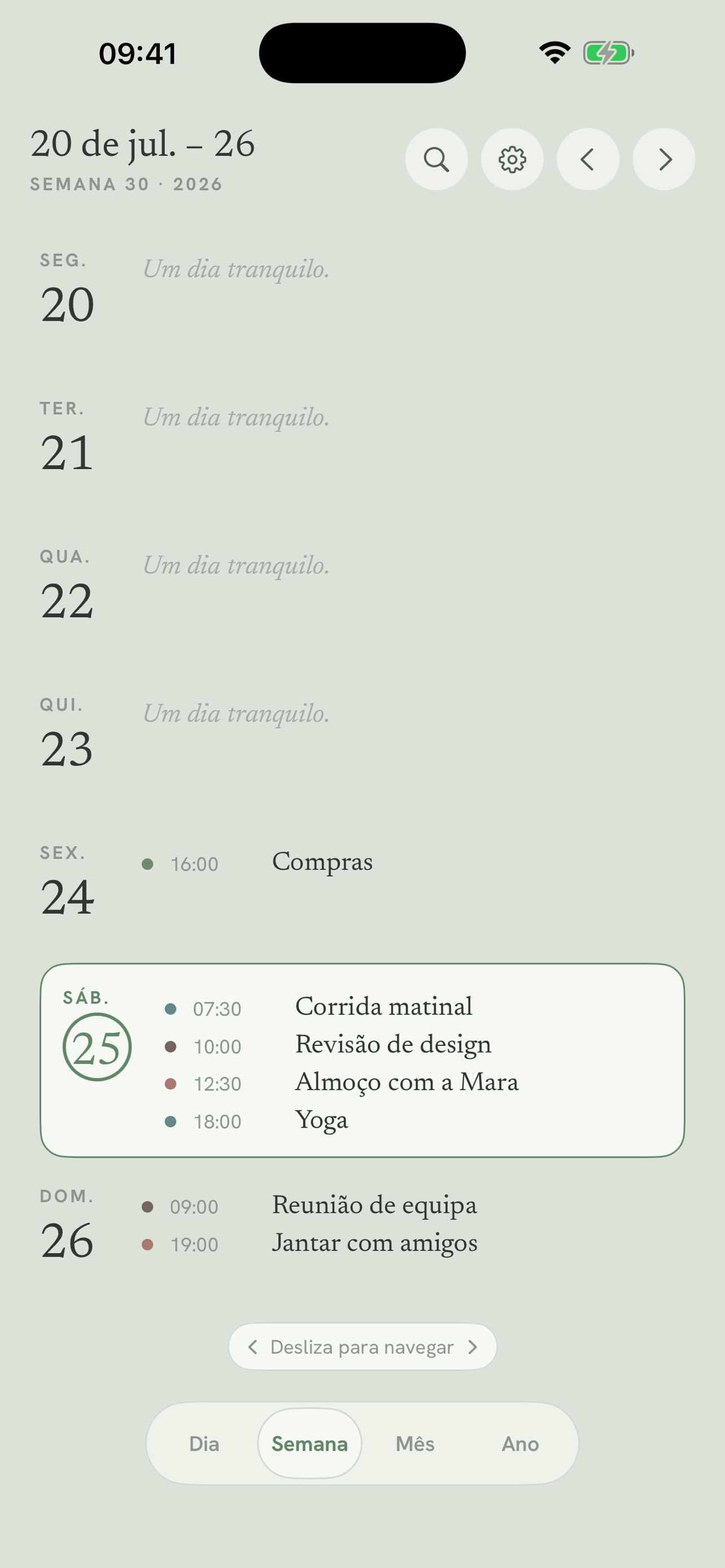 Week view: your synced calendars in one list