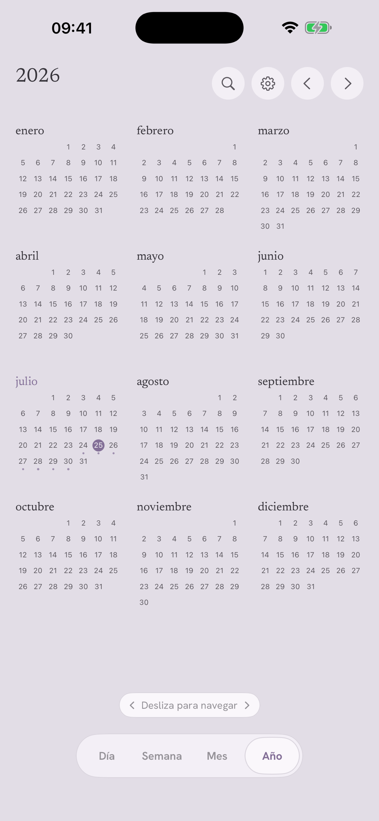 Year view: twelve months on one calm page