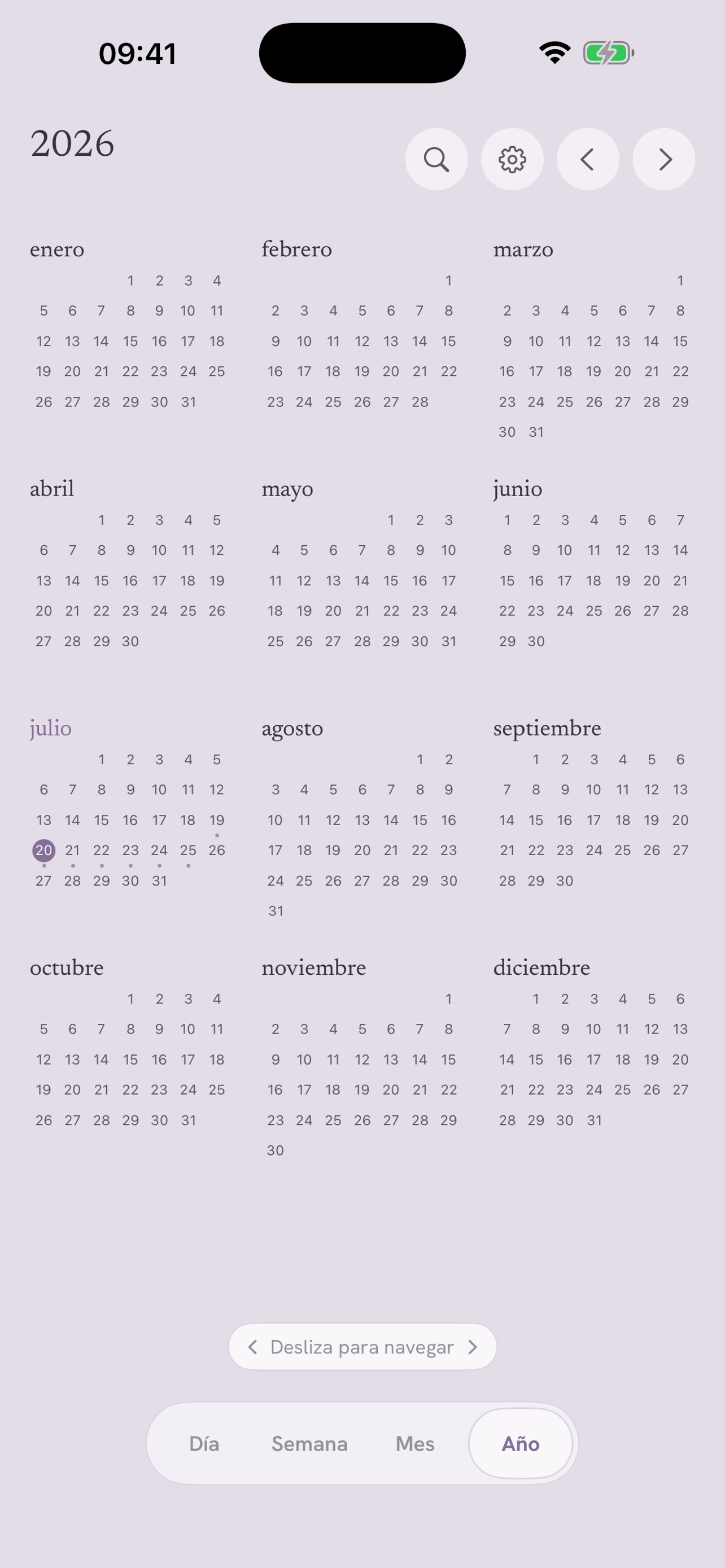Vista de año de Daypages