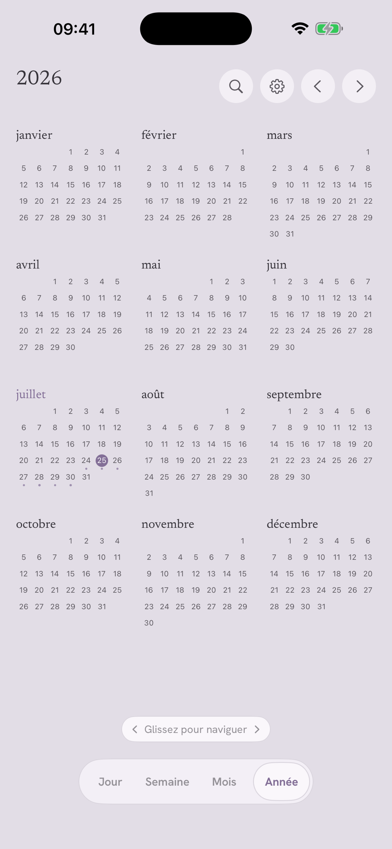 Year view: twelve months on one calm page