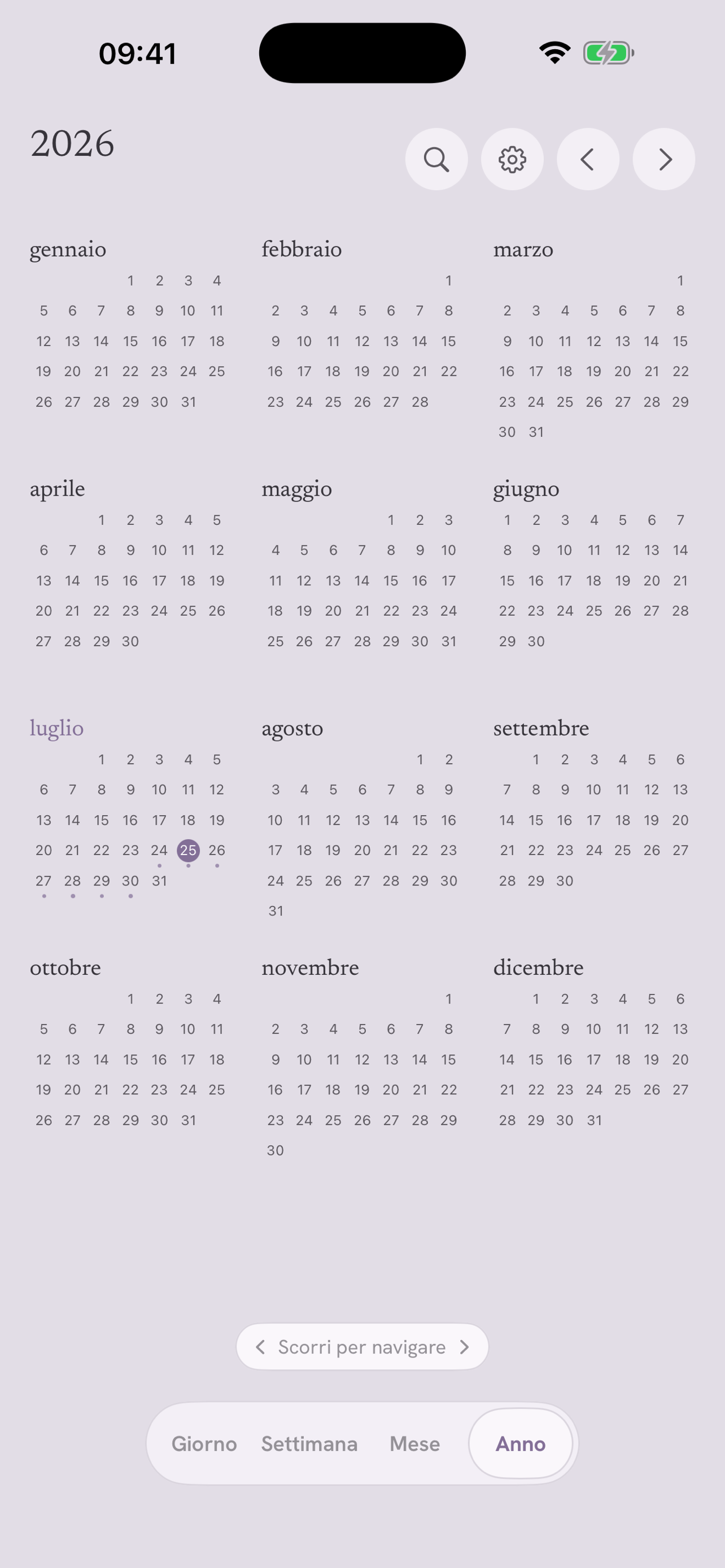 Year view: twelve months on one calm page