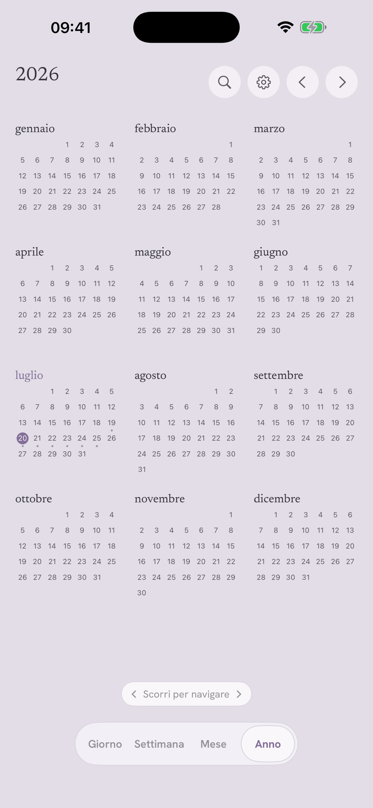 Vista annuale di Daypages
