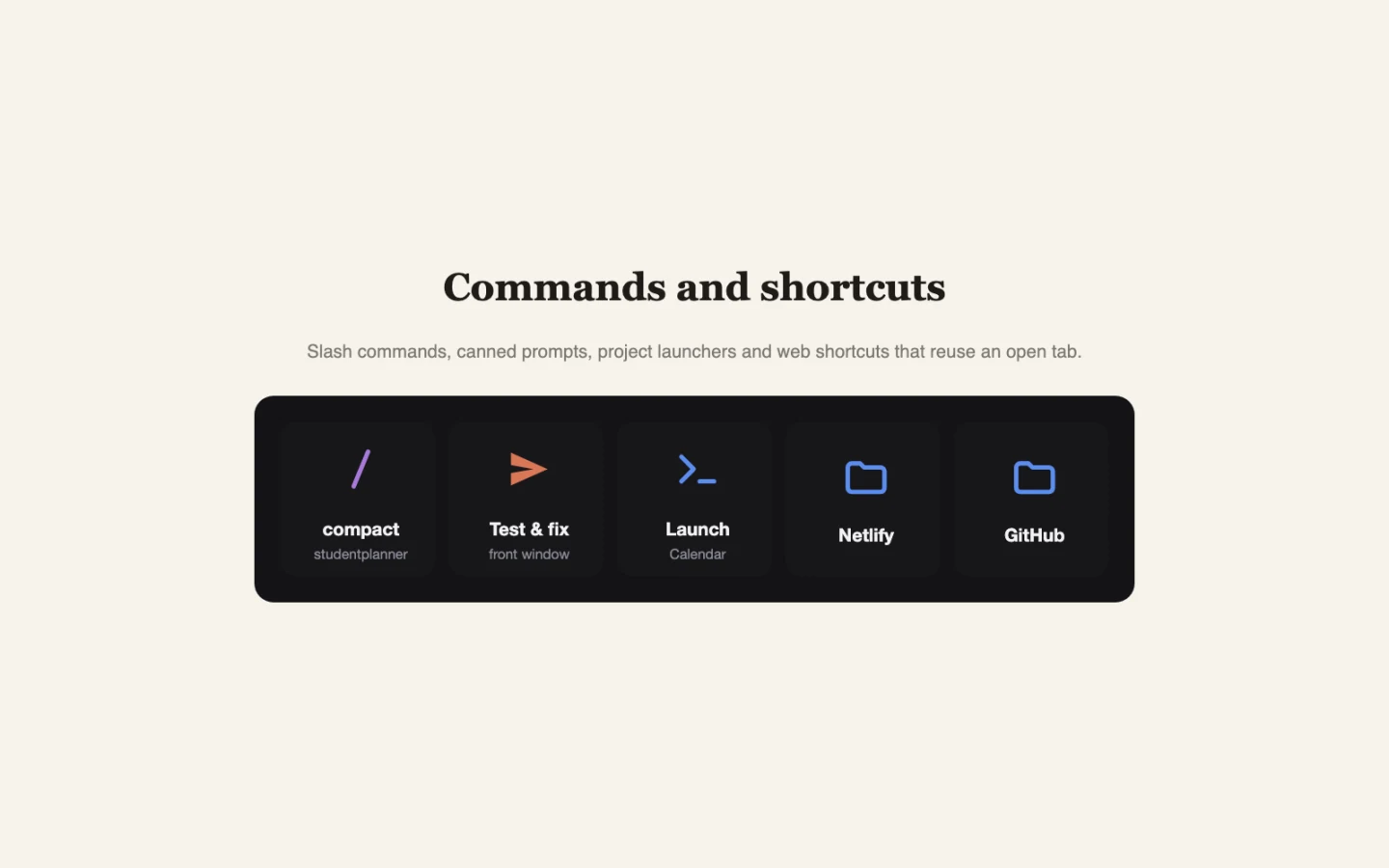 Commands, prompts and shortcuts