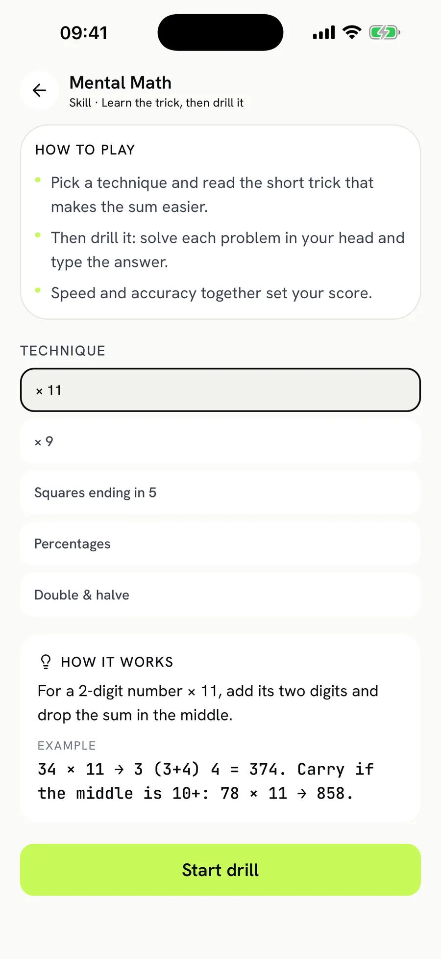 Mental Math: learn the trick, then drill it