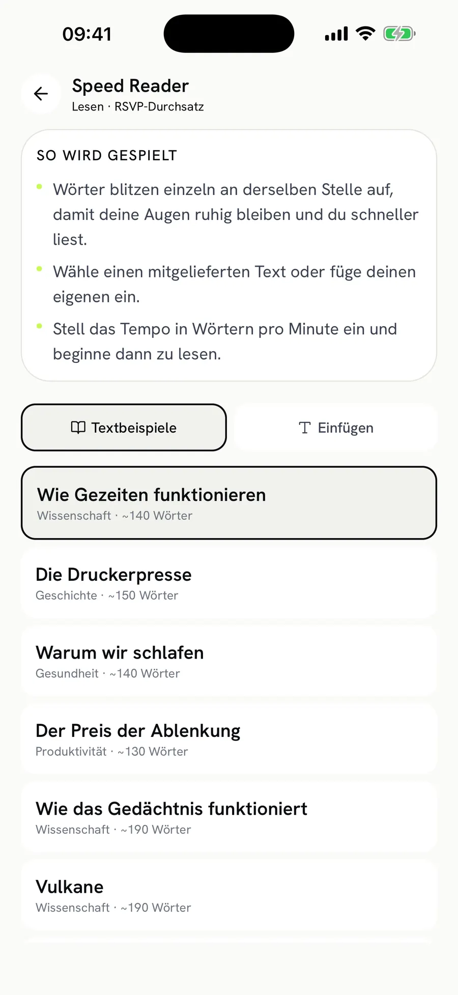 Speed Reader: choose a text, set your pace