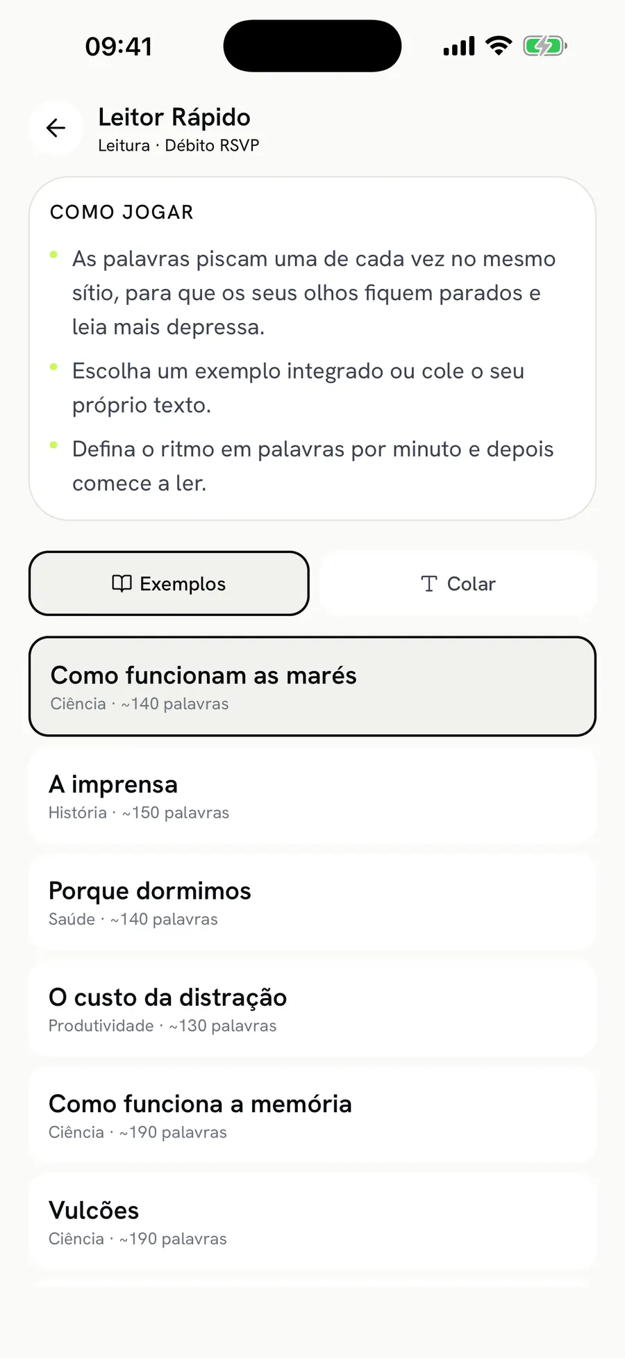 Speed Reader: choose a text, set your pace