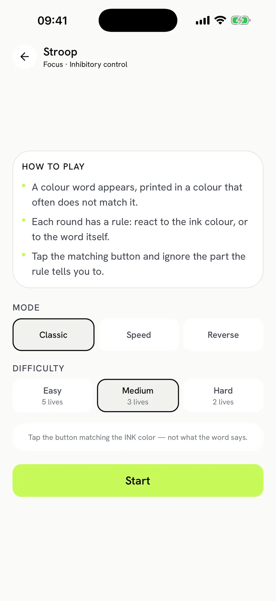 Stroop: react to the ink, not the word