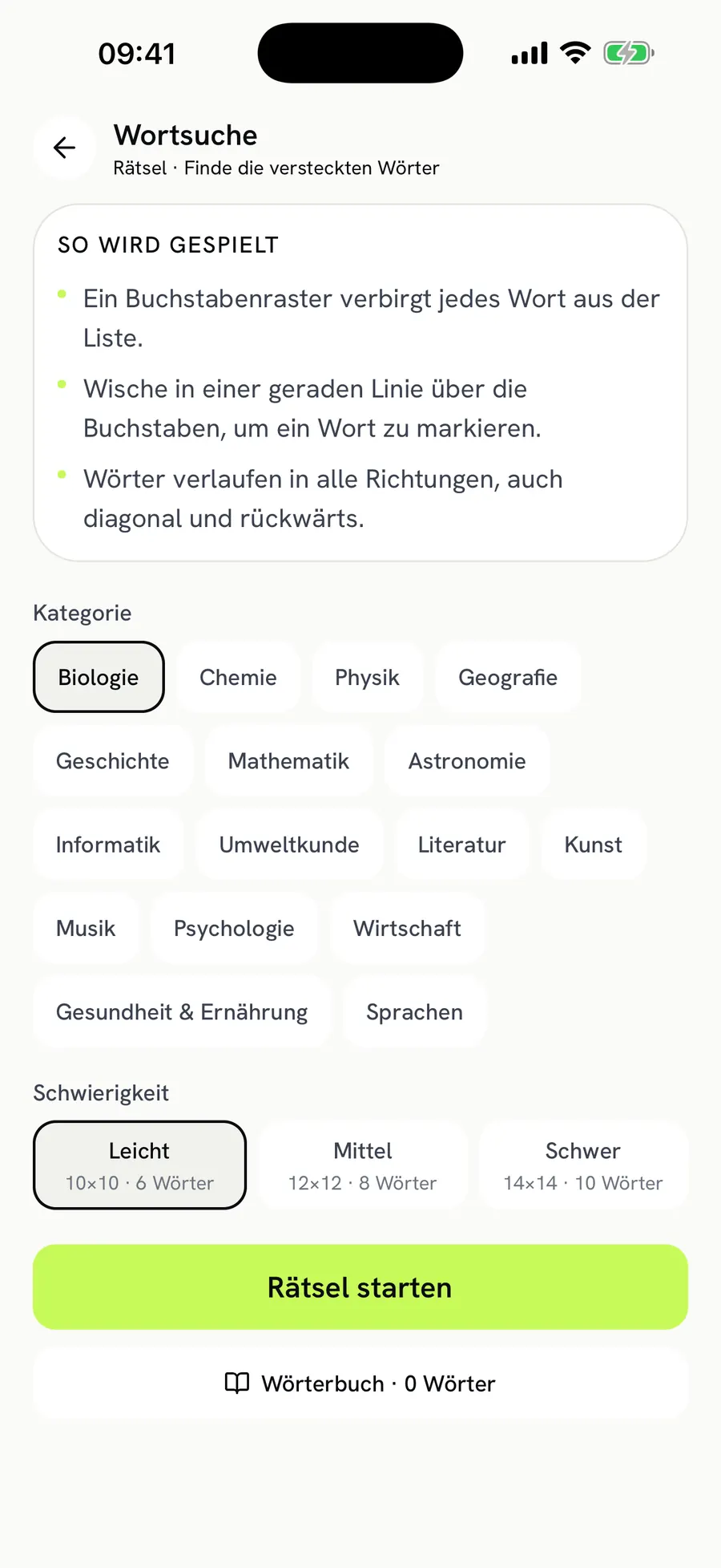 Word Search: pick a category