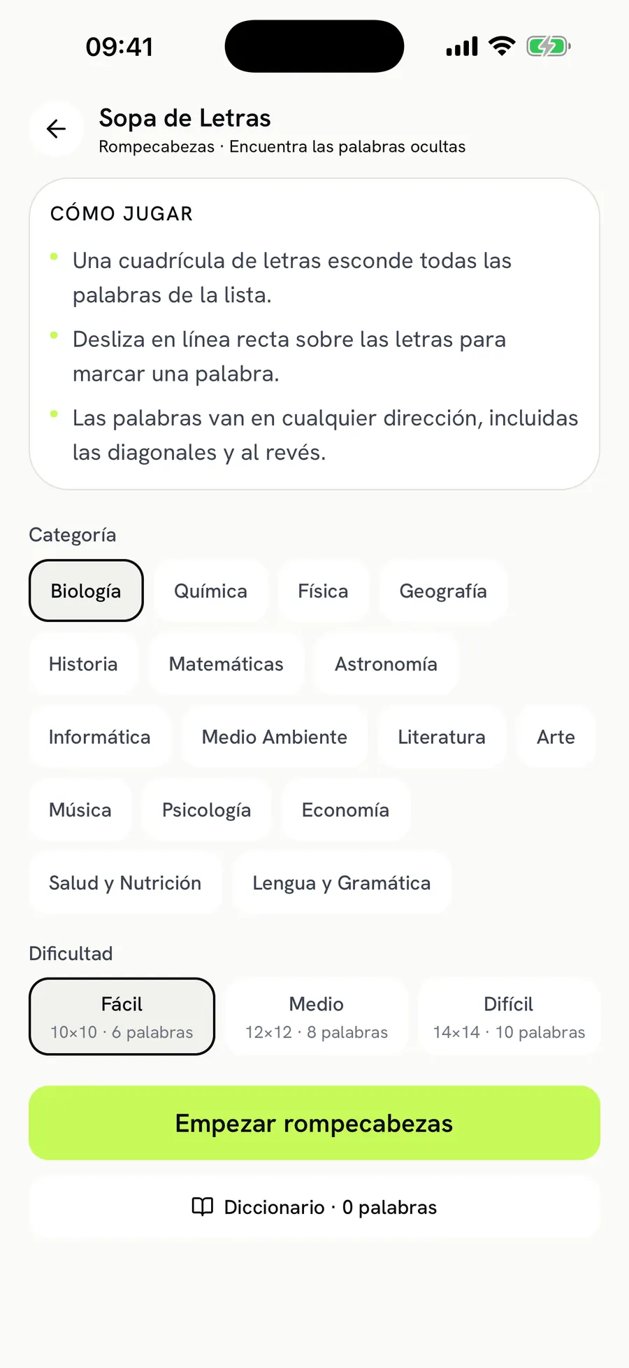 Word Search: pick a category