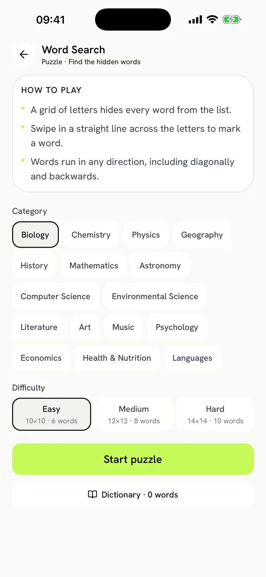 Word Search: pick a category