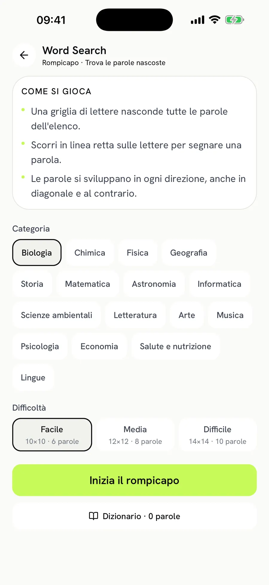 Word Search: pick a category