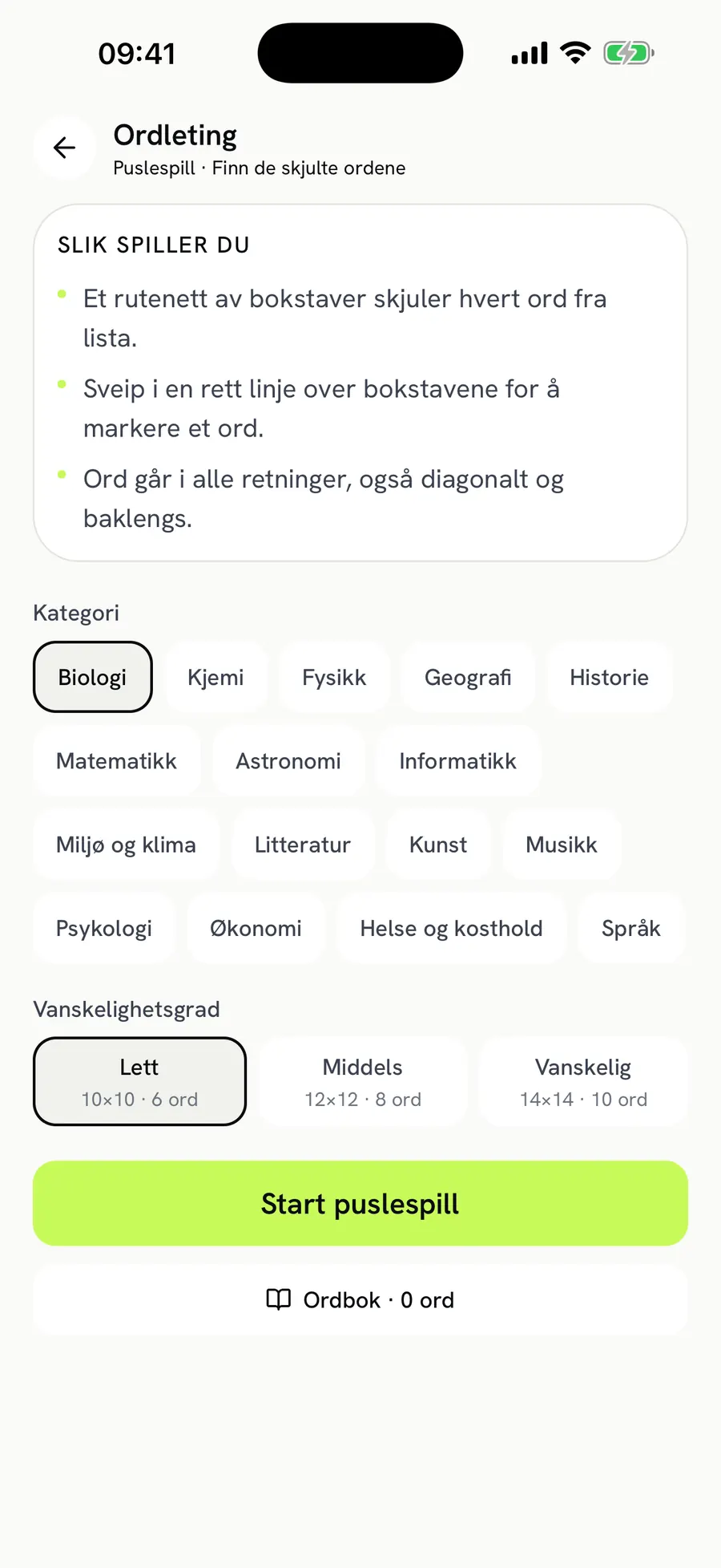 Word Search: pick a category