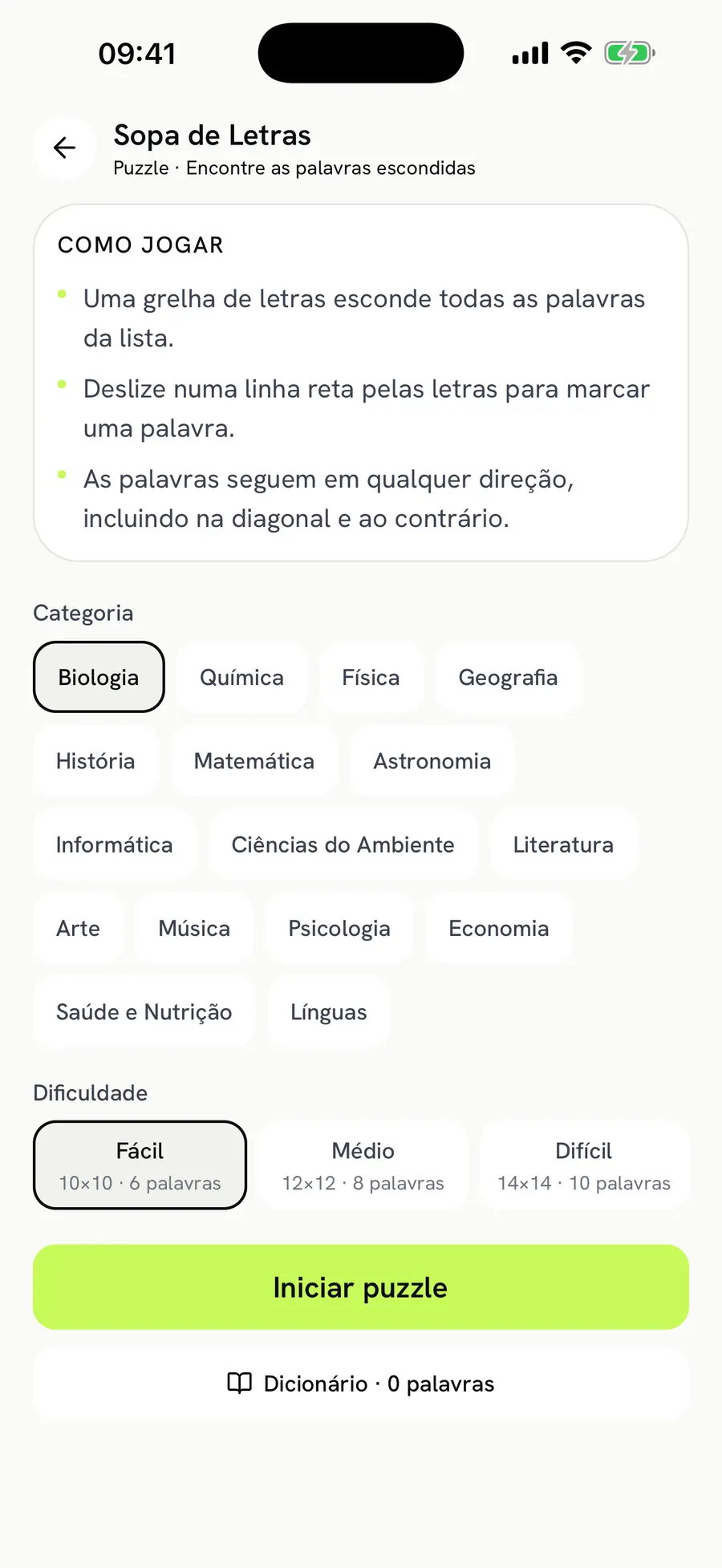 Word Search: pick a category
