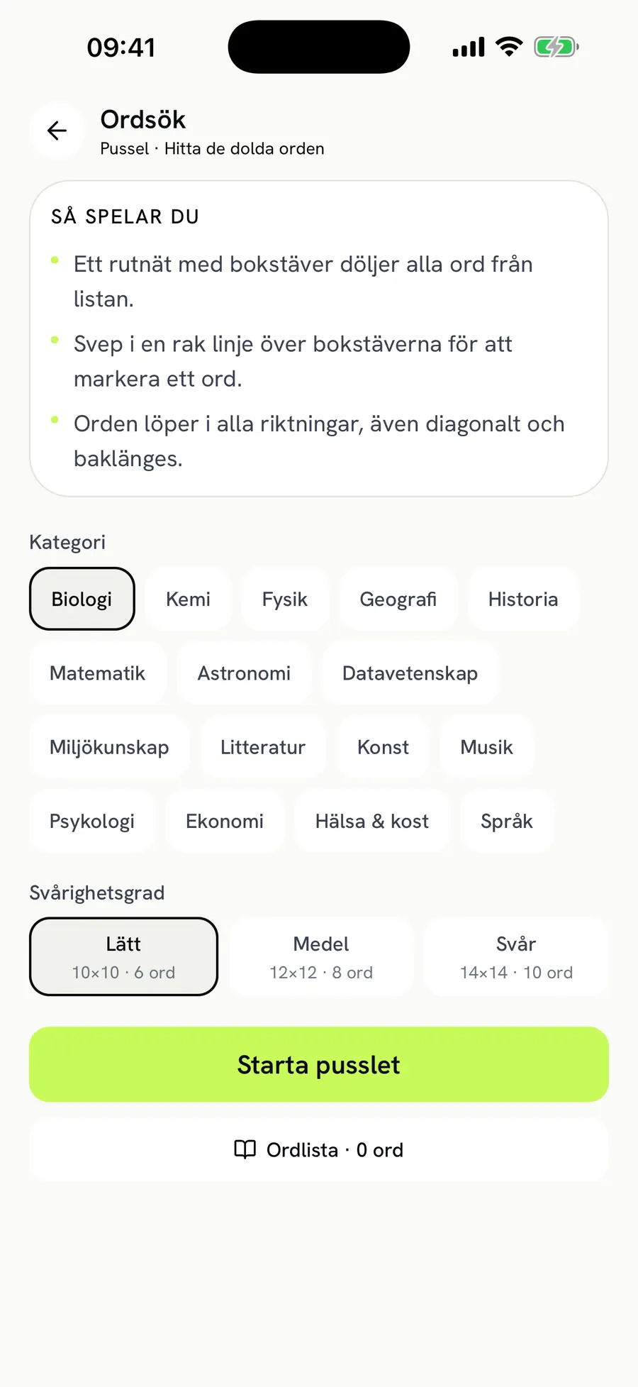 Word Search: pick a category